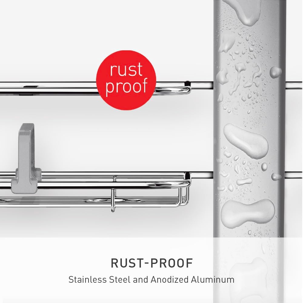 simplehuman Adjustable and Extendable Shower Caddy XL, Stainless Steel and Anodized Aluminum