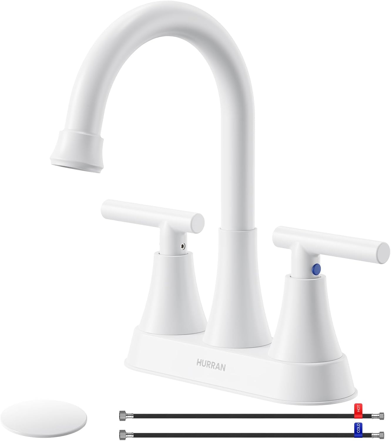 Bathroom Faucets for Sink 3 Hole, Hurran 4 inch Brushed Nickel Bathroom Sink Faucet with Pop-up Drain and Supply Hoses, Stainless Steel Lead-Free Centerset Faucet for Vanity RV, 2 Pack