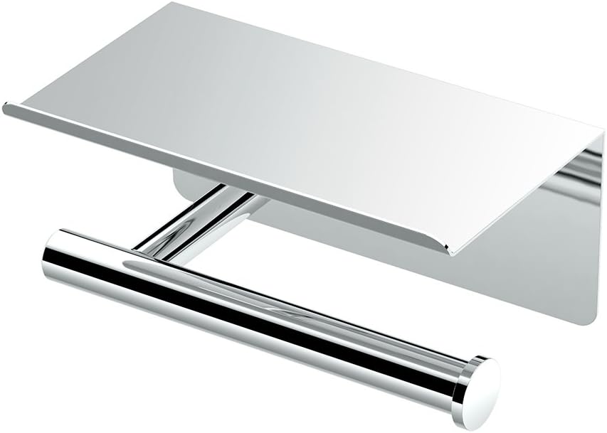 Gatco 1420 Latitude II Toilet Paper Holder with Shelf, Wall Mounted Bathroom Tissue Holder, Chrome