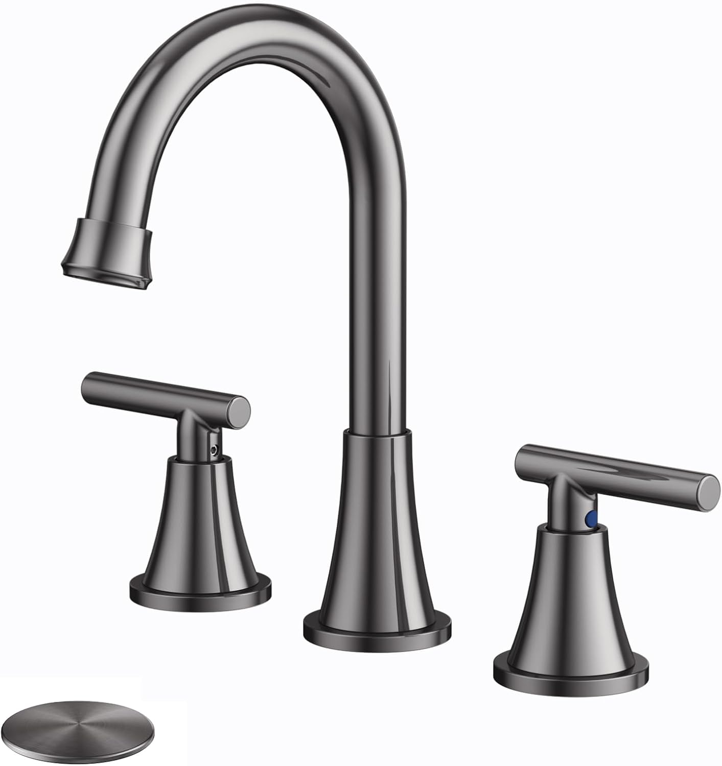 Bathroom Faucets for Sink 3 Hole, Hurran Matte Black Bathroom Sink Faucet with Pop-up Drain and Supply Lines, Stainless Steel Lead-Free Widespread Faucet for Vanity RV Farmhouse Sink
