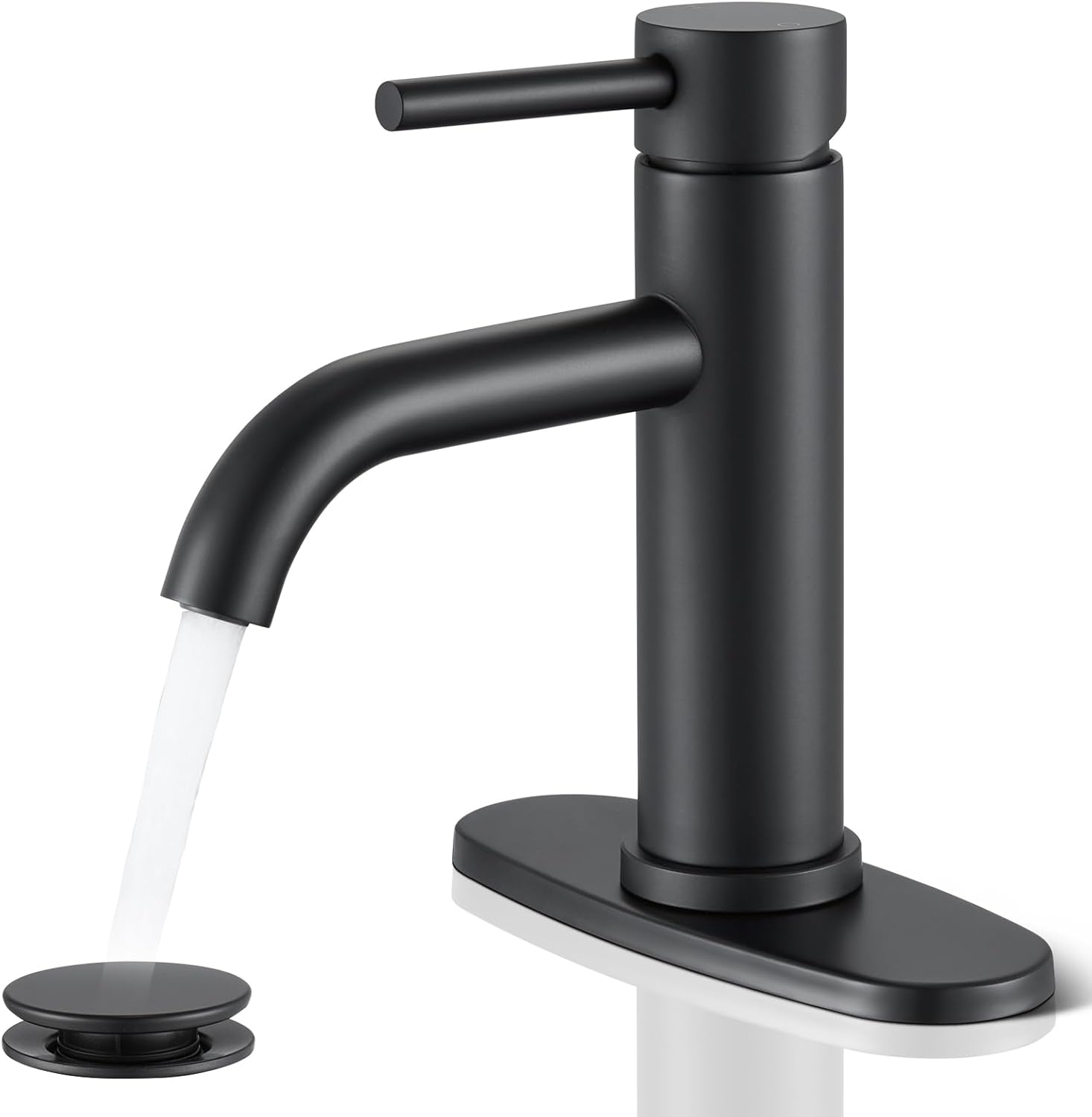 Black Bathroom Faucet, WINKEAR Single Hole Bathroom Faucet with Pop-up Drain and Flexible Hoses, Single Handle Faucet for Bathroom Sink, Vanity, RV, Modern Farmhouse, Suitable for 1 Hole or 3 Hole