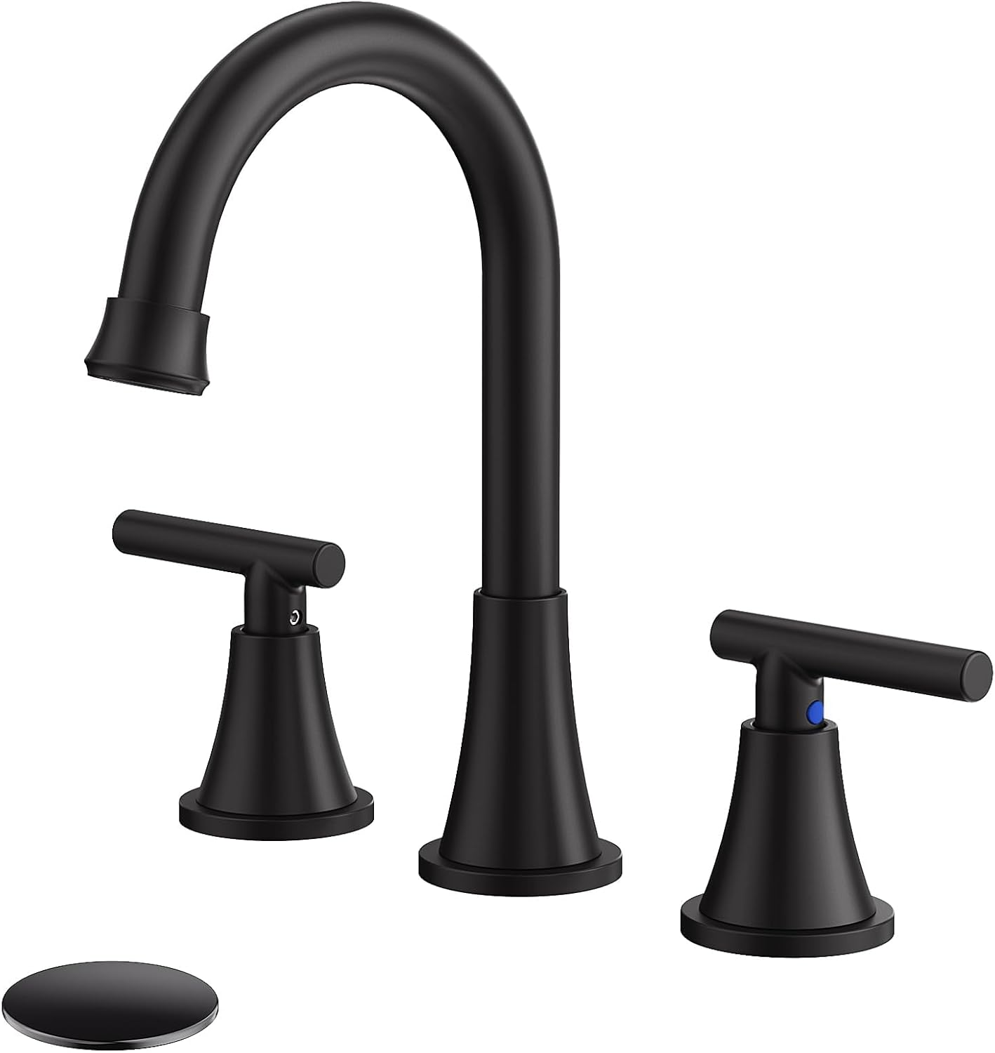 Bathroom Faucets for Sink 3 Hole, Hurran Matte Black Bathroom Sink Faucet with Pop-up Drain and Supply Lines, Stainless Steel Lead-Free Widespread Faucet for Vanity RV Farmhouse Sink