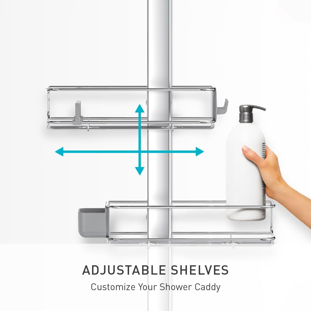simplehuman Adjustable and Extendable Shower Caddy XL, Stainless Steel and Anodized Aluminum