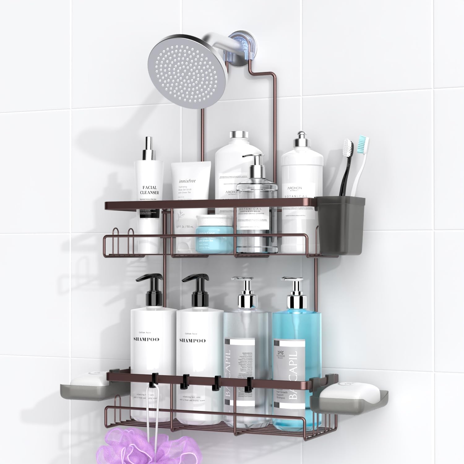 Shower Caddy Hanging Bathroom Organizer: Rustproof Shelf for Inside Shower - No Drilling Racks Over Showerhead - Bath Shelves for Shampoo Soap