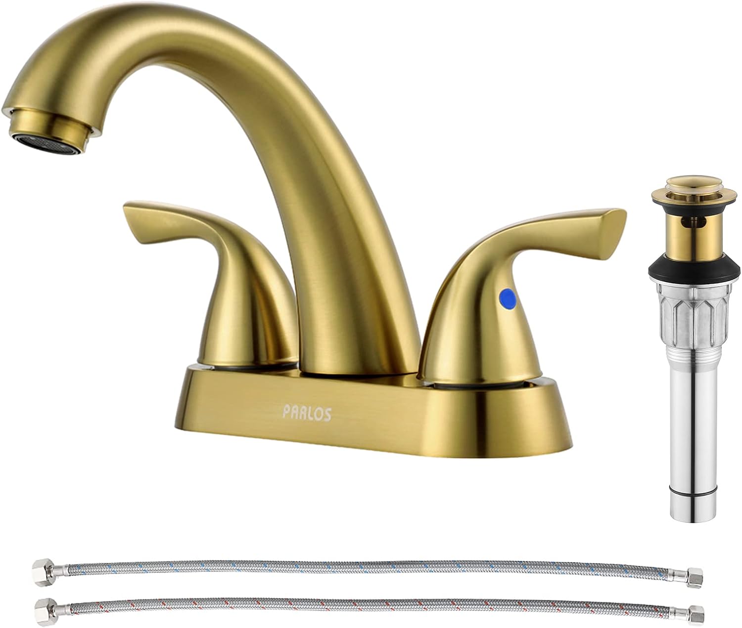 PARLOS 2-Handle Bathroom Sink Faucet with Drain Assembly and Supply Hose Lead-Free cUPC Lavatory Faucet Mixer Double Handle Tap Deck Mounted Brushed Nickel,13598