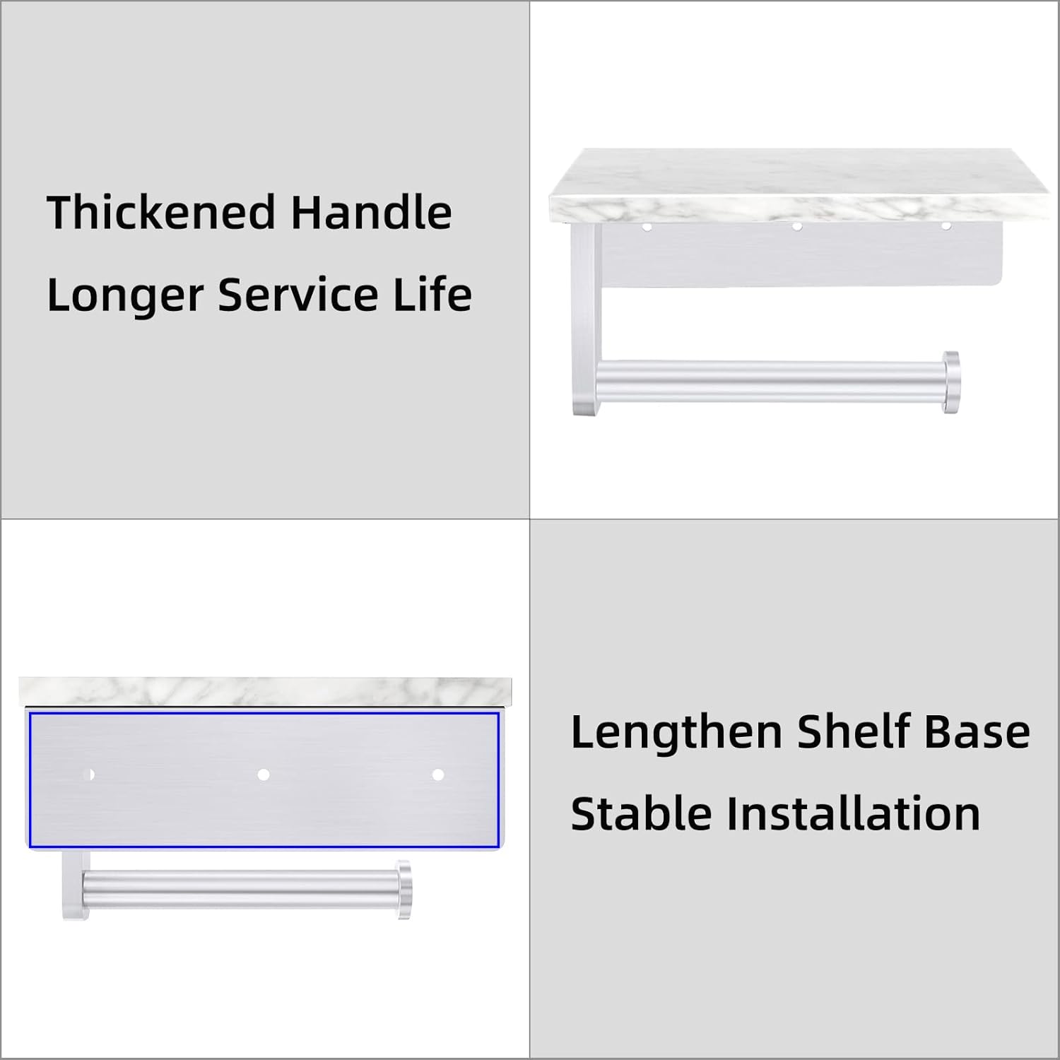 Brushed Nickel Toilet Paper Holder with Natural Marble Shelf, Screw Wall Mounted, Tissue Roll Holder for Bathroom Washroom