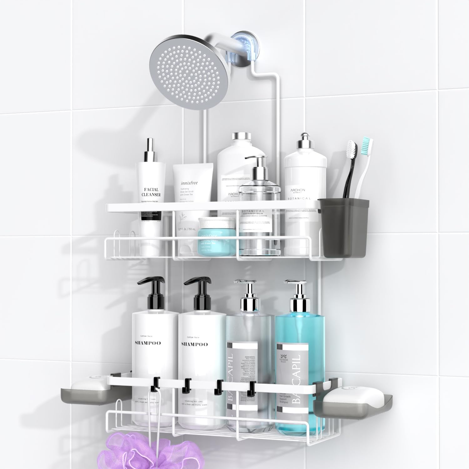 Shower Caddy Hanging Bathroom Organizer: Rustproof Shelf for Inside Shower - No Drilling Racks Over Showerhead - Bath Shelves for Shampoo Soap