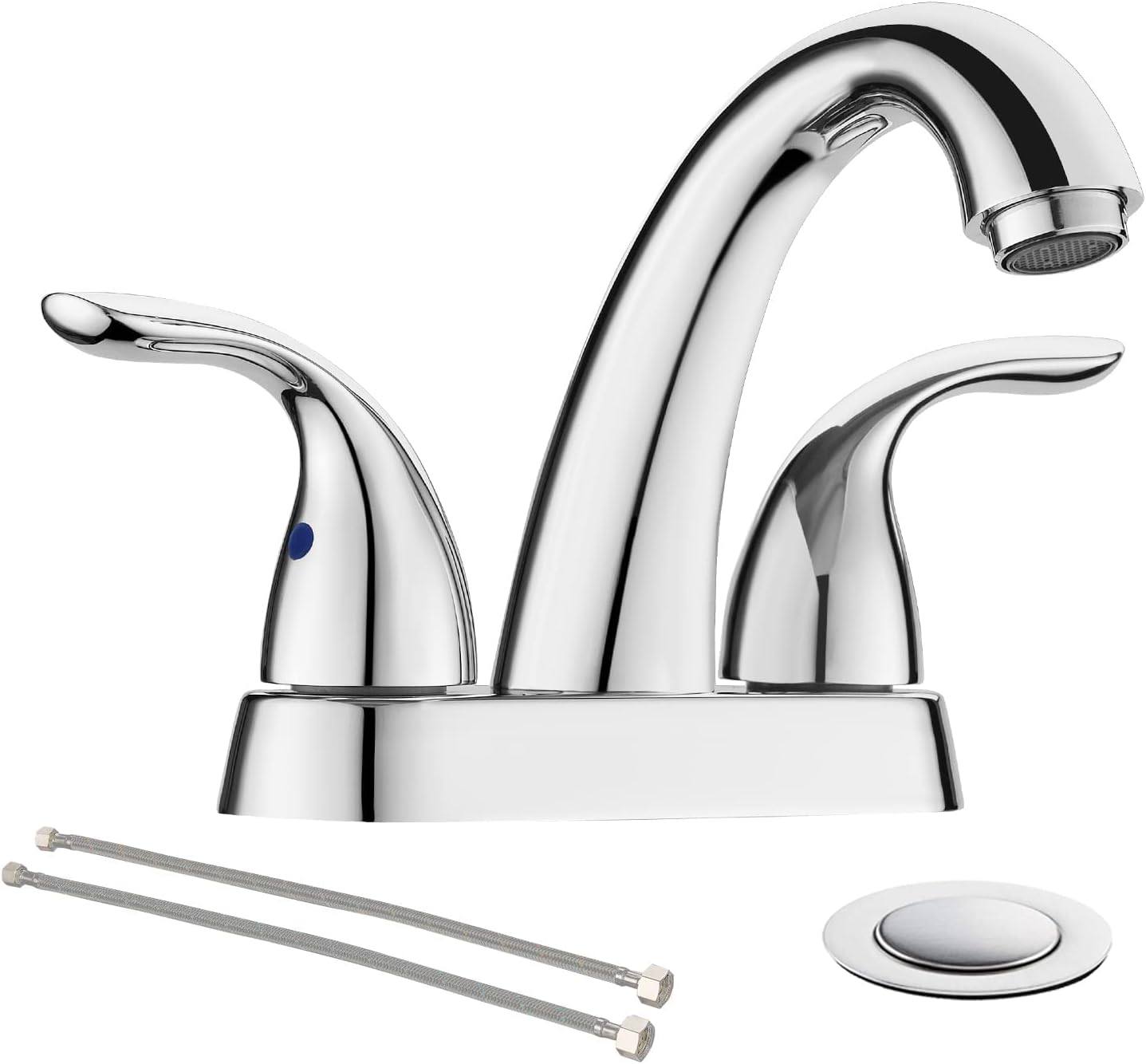 Phiestina Centerset 4 Inch Brushed Nickel 2 or 3 Holes Stainless Steel Bathroom Sink Faucet, 2 Handle Bathroom Faucet with Copper Pop Up Drain and Water Supply Lines, BF008-5-BN