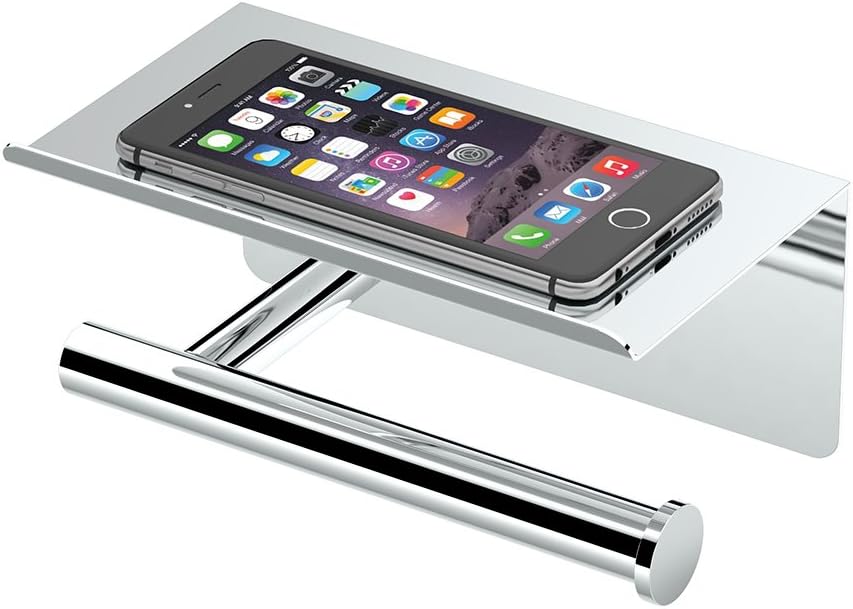 Gatco 1420 Latitude II Toilet Paper Holder with Shelf, Wall Mounted Bathroom Tissue Holder, Chrome