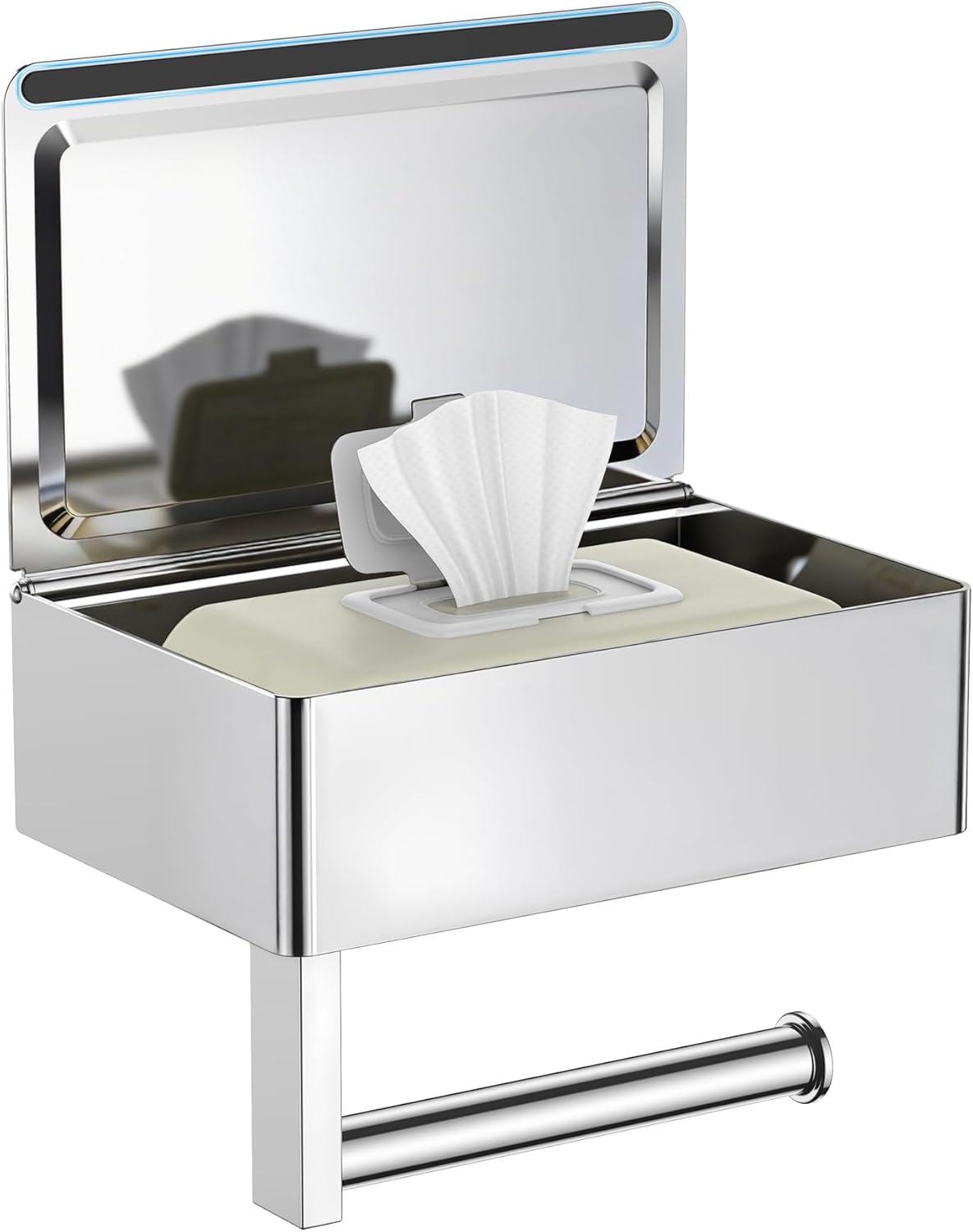 FORIOUS Toilet Paper Holder with Shelf, SUS304 Stainless Steel Wall Mount Toilet Paper Roll Holder, Flushable Wipes Dispenser Fits for Bathroom Wipe Storage, Bathroom Organizer (1, Brushed Nickel)