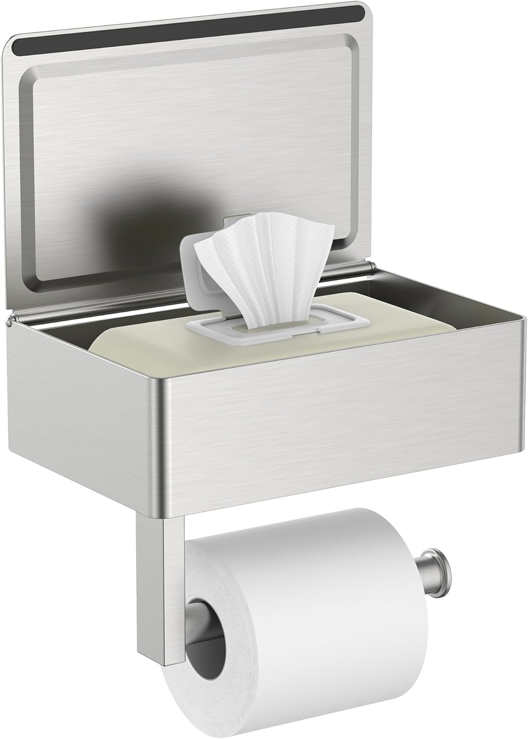 FORIOUS Toilet Paper Holder with Shelf, SUS304 Stainless Steel Wall Mount Toilet Paper Roll Holder, Flushable Wipes Dispenser Fits for Bathroom Wipe Storage, Bathroom Organizer (1, Matte Black)