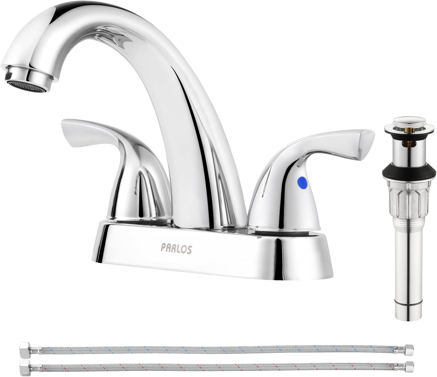 PARLOS 2-Handle Bathroom Sink Faucet with Drain Assembly and Supply Hose Lead-Free cUPC Lavatory Faucet Mixer Double Handle Tap Deck Mounted Brushed Nickel,13598