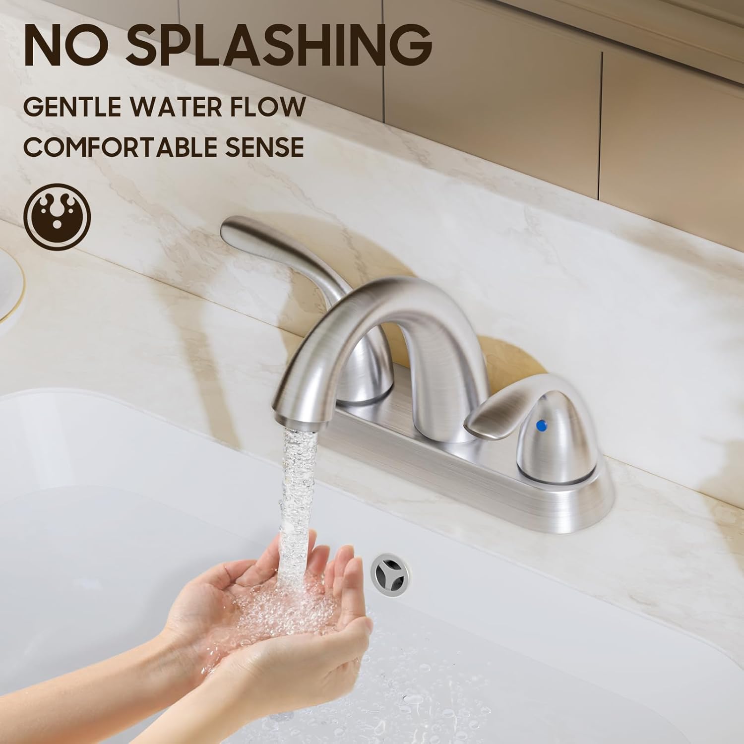 Phiestina Centerset 4 Inch Brushed Nickel 2 or 3 Holes Stainless Steel Bathroom Sink Faucet, 2 Handle Bathroom Faucet with Copper Pop Up Drain and Water Supply Lines, BF008-5-BN