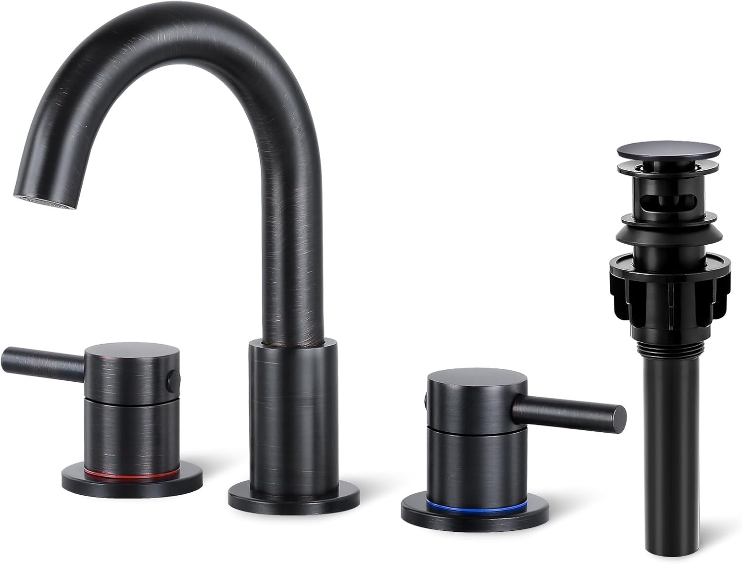 Bathroom Faucet 3 Hole, Brushed Gold Bathroom Sink Faucet with Pop Up Drain, 8 inch Widespread Bathroom Faucet with 360° Swivel Spout, 2 Handle Vanity Faucet with Water Supply Hoses