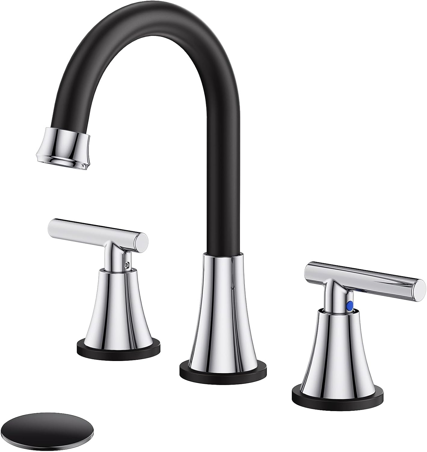 Bathroom Faucets for Sink 3 Hole, Hurran Matte Black Bathroom Sink Faucet with Pop-up Drain and Supply Lines, Stainless Steel Lead-Free Widespread Faucet for Vanity RV Farmhouse Sink