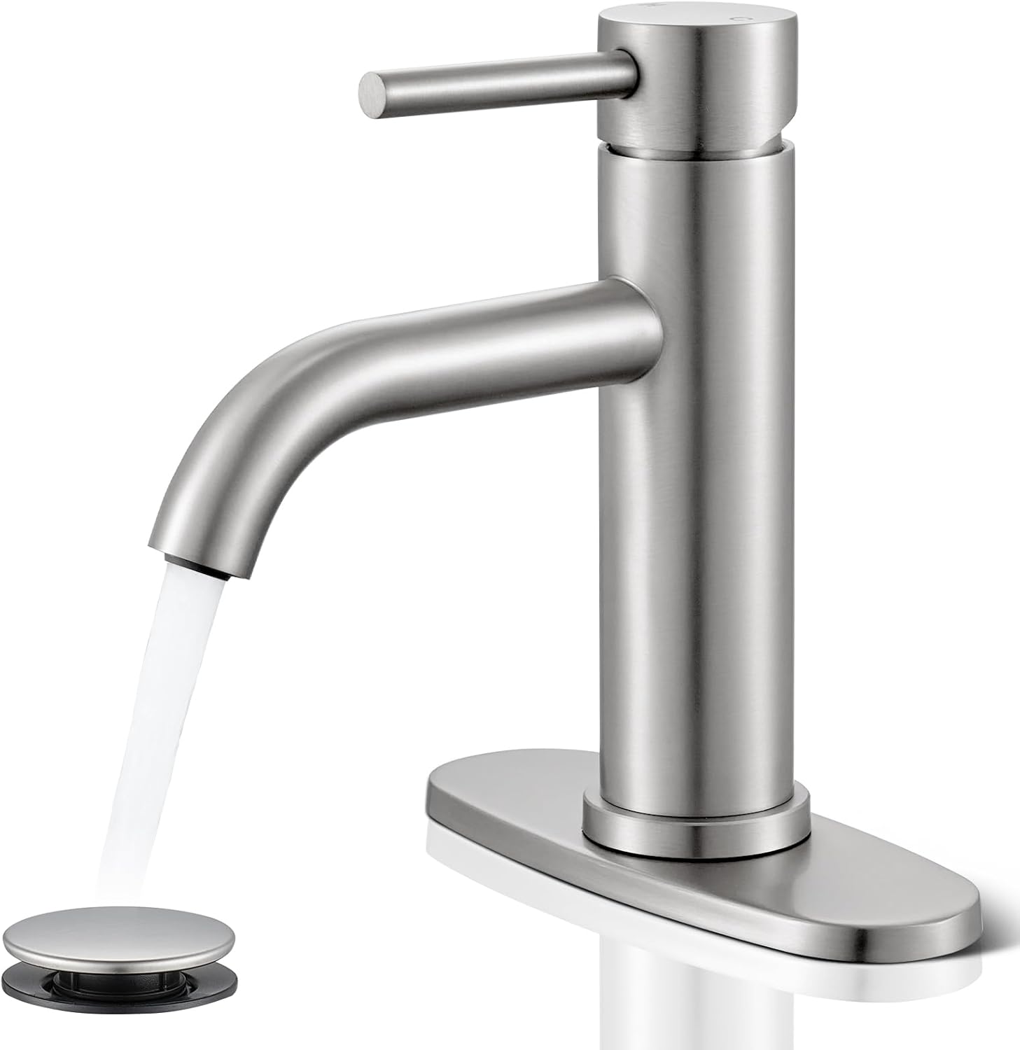 Black Bathroom Faucet, WINKEAR Single Hole Bathroom Faucet with Pop-up Drain and Flexible Hoses, Single Handle Faucet for Bathroom Sink, Vanity, RV, Modern Farmhouse, Suitable for 1 Hole or 3 Hole