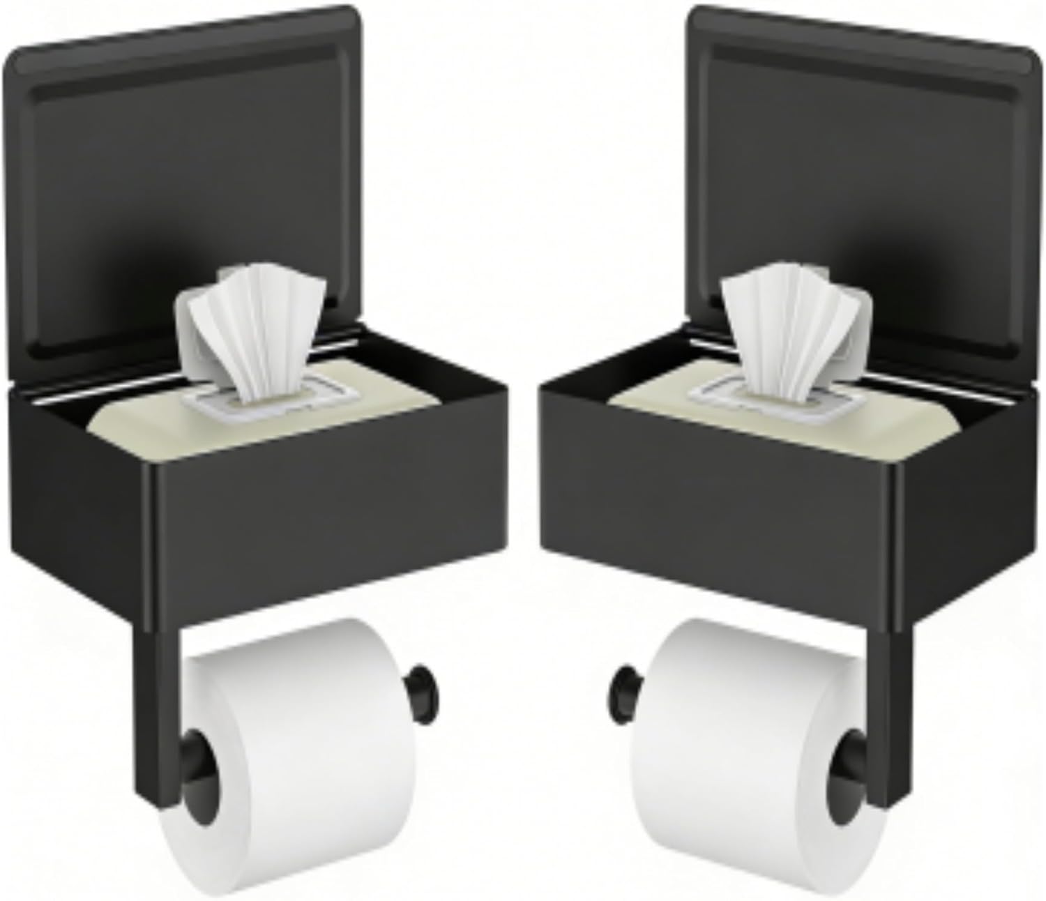 FORIOUS Toilet Paper Holder with Shelf, SUS304 Stainless Steel Wall Mount Toilet Paper Roll Holder, Flushable Wipes Dispenser Fits for Bathroom Wipe Storage, Bathroom Organizer (1, Matte Black)