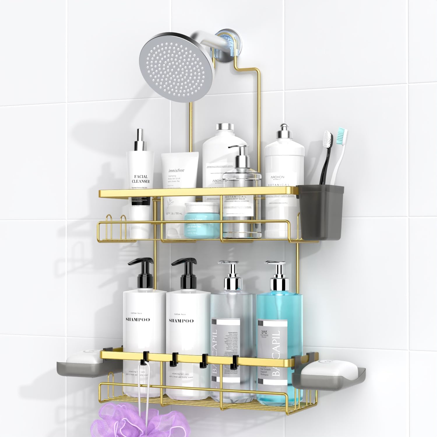 Shower Caddy Hanging Bathroom Organizer: Rustproof Shelf for Inside Shower - No Drilling Racks Over Showerhead - Bath Shelves for Shampoo Soap