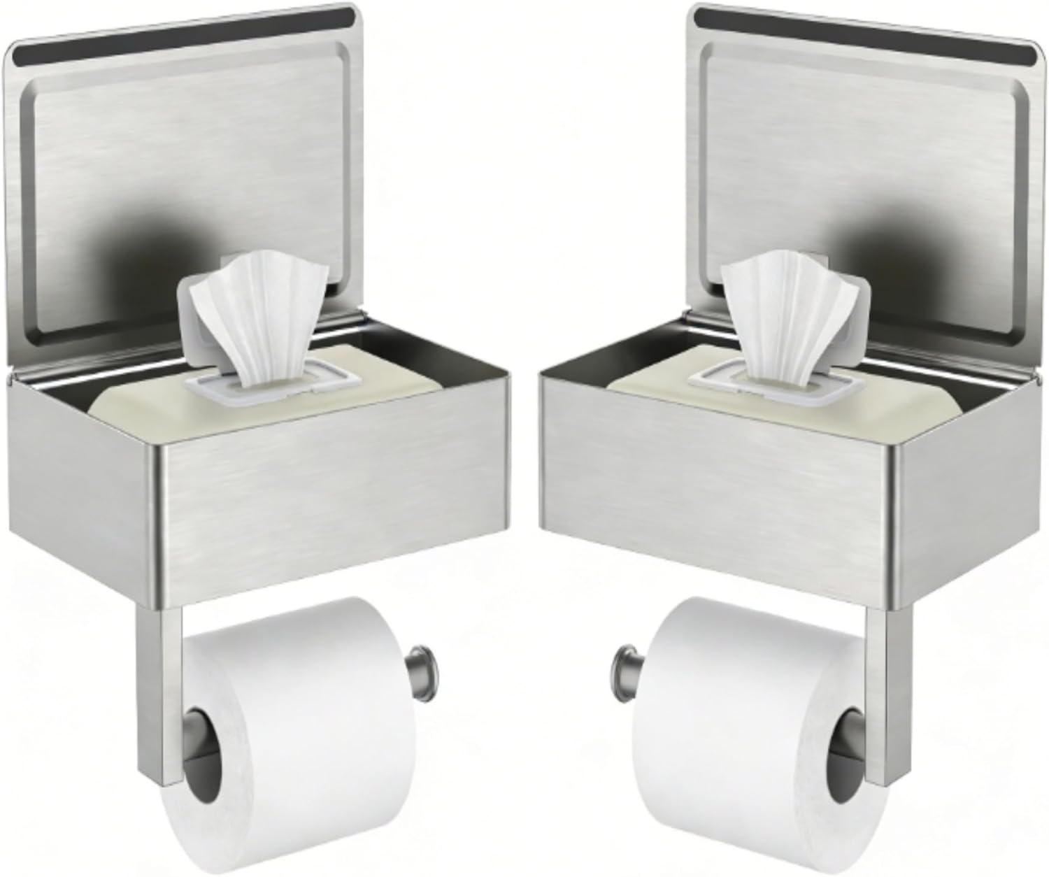 FORIOUS Toilet Paper Holder with Shelf, SUS304 Stainless Steel Wall Mount Toilet Paper Roll Holder, Flushable Wipes Dispenser Fits for Bathroom Wipe Storage, Bathroom Organizer (1, Matte Black)