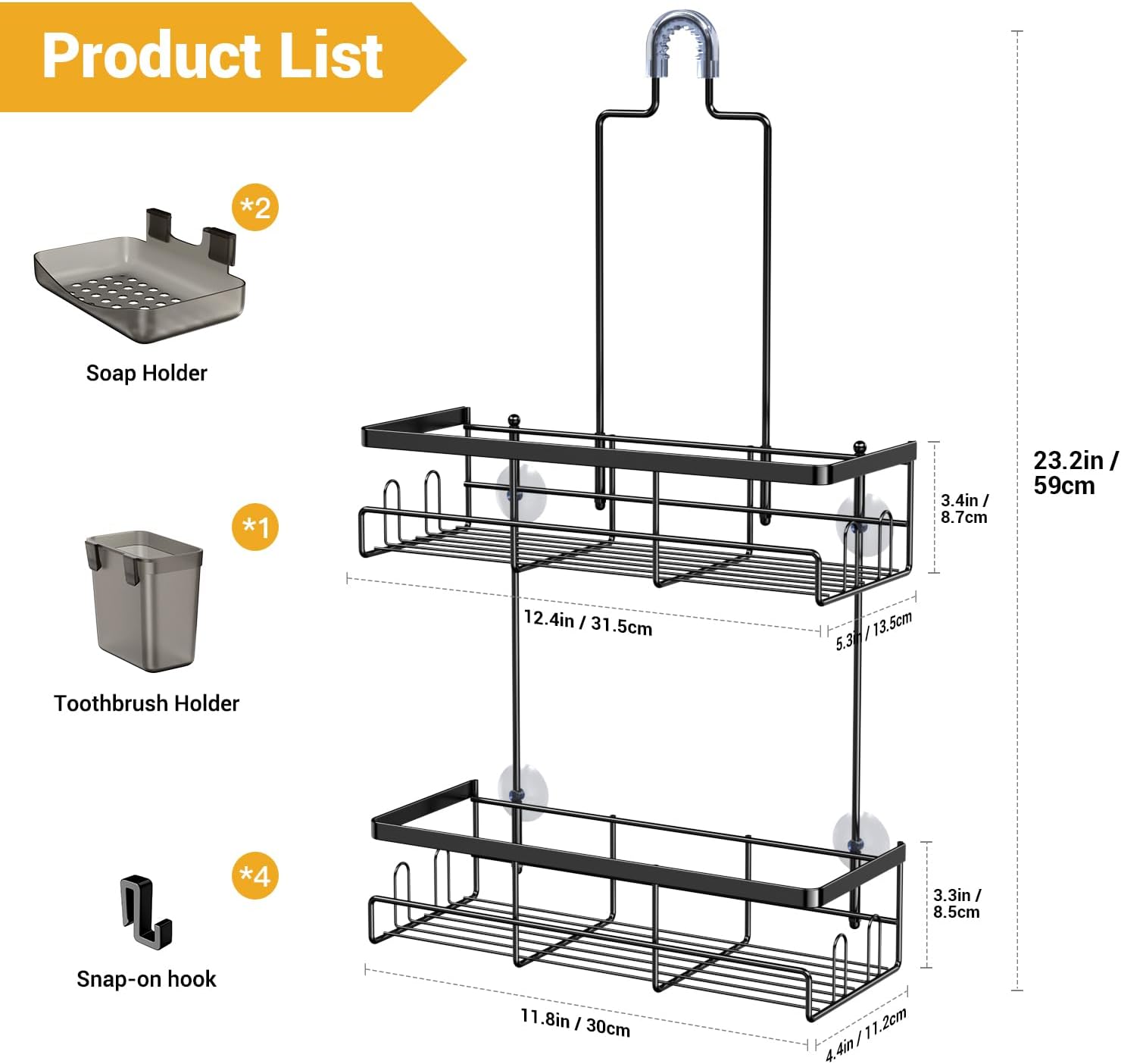 Shower Caddy Hanging Bathroom Organizer: Rustproof Shelf for Inside Shower - No Drilling Racks Over Showerhead - Bath Shelves for Shampoo Soap