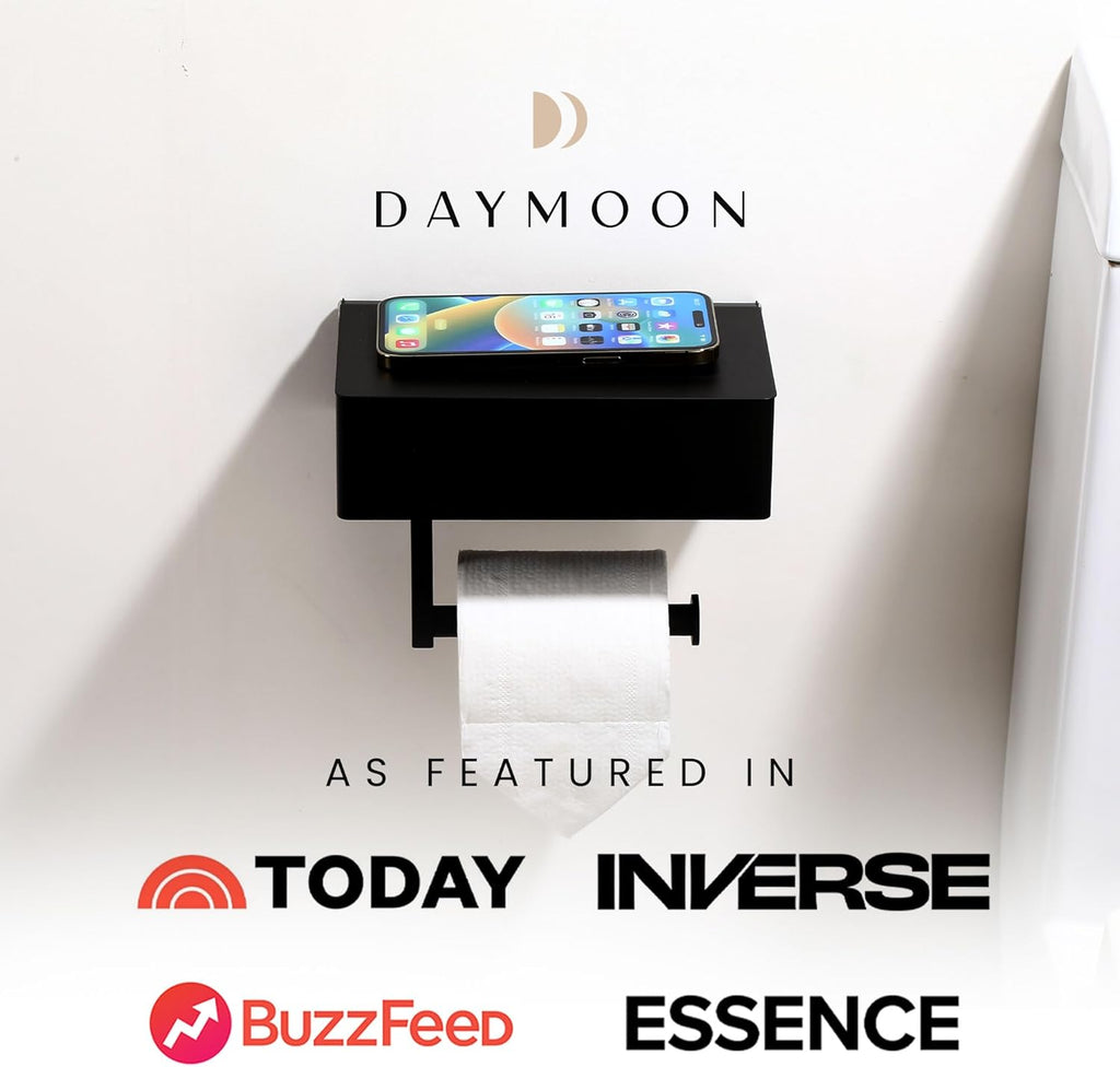 Day Moon™ Matte Black Toilet Paper Holder with Shelf, Wipe Holder for Bathroom Flushable Wipes Dispenser Toilet Paper and Wipes Holder Toilet Paper Holder with Storage