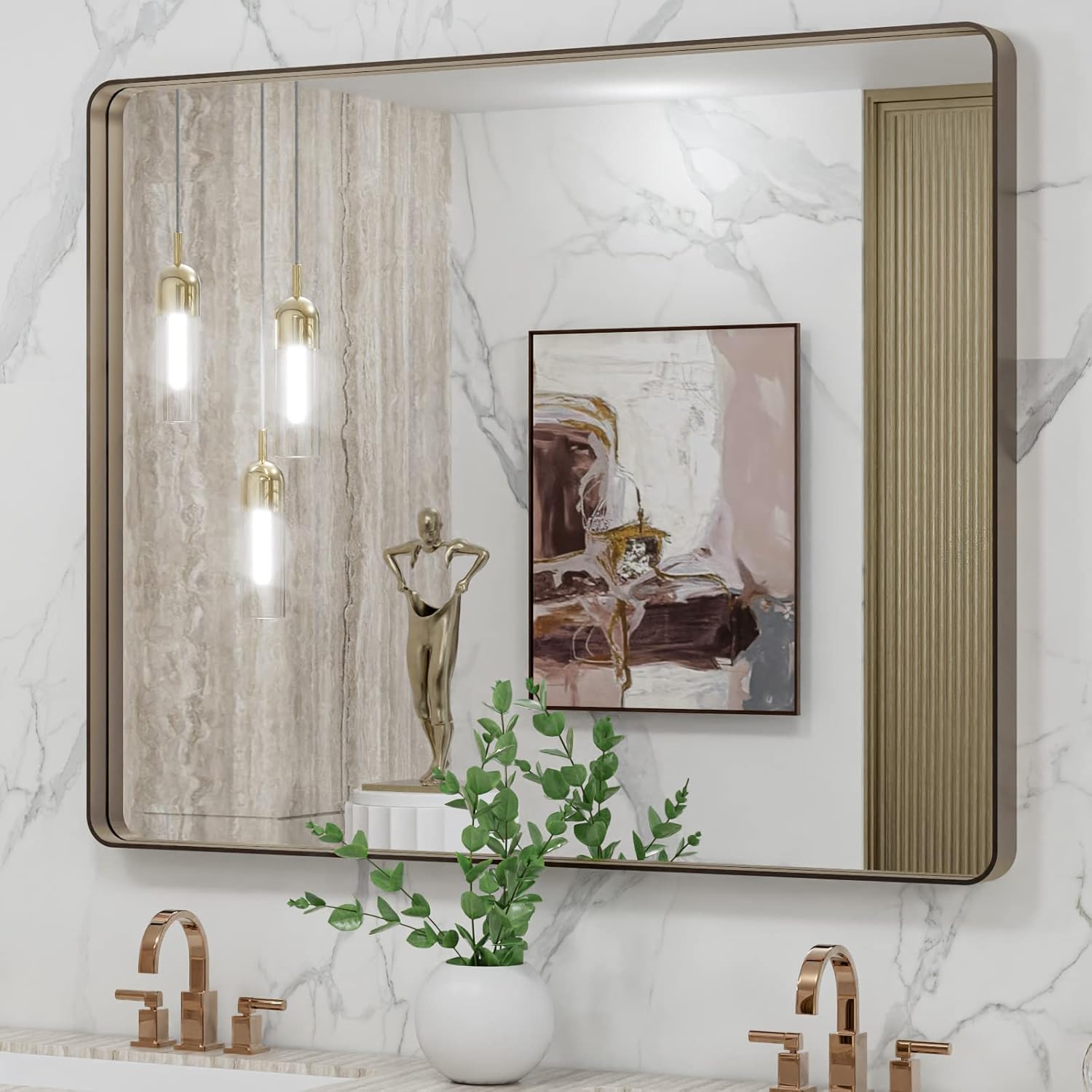 LOAAO Black Metal Framed Bathroom Mirror for Wall, 22X30 Inch Rounded Rectangle Mirror, Matte Black Bathroom Vanity Mirror Farmhouse, Anti-Rust, Hangs Horizontally or Vertically