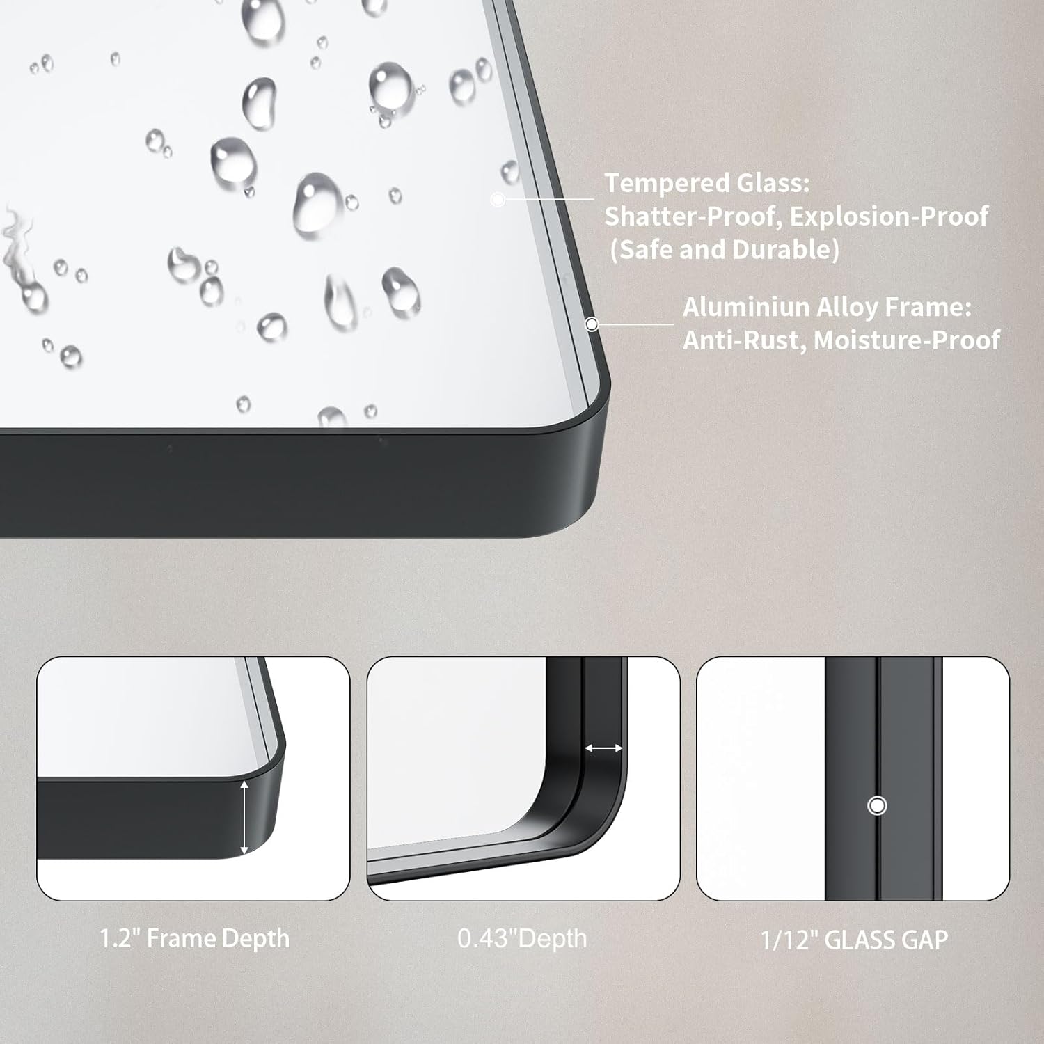 LOAAO Black Metal Framed Bathroom Mirror for Wall, 22X30 Inch Rounded Rectangle Mirror, Matte Black Bathroom Vanity Mirror Farmhouse, Anti-Rust, Hangs Horizontally or Vertically