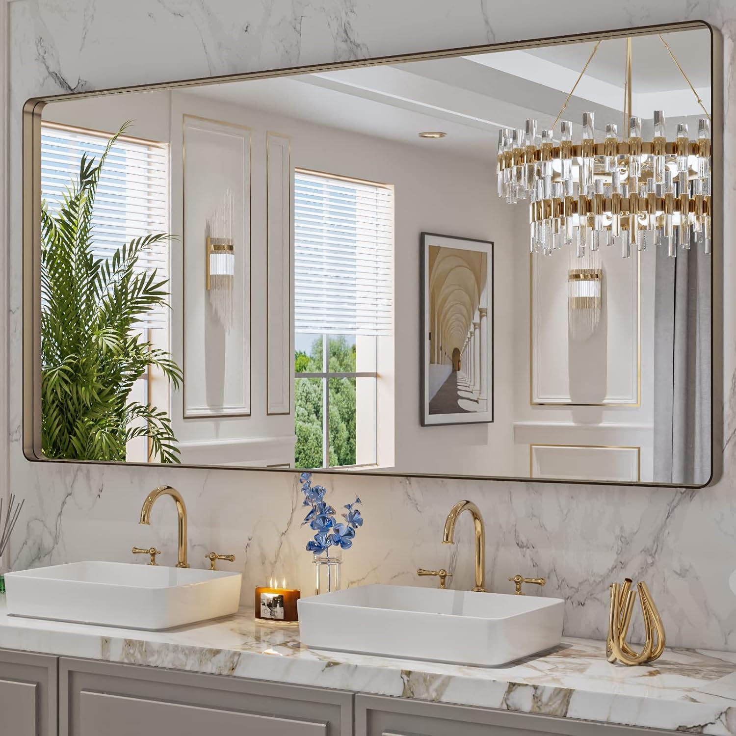 LOAAO Black Metal Framed Bathroom Mirror for Wall, 22X30 Inch Rounded Rectangle Mirror, Matte Black Bathroom Vanity Mirror Farmhouse, Anti-Rust, Hangs Horizontally or Vertically