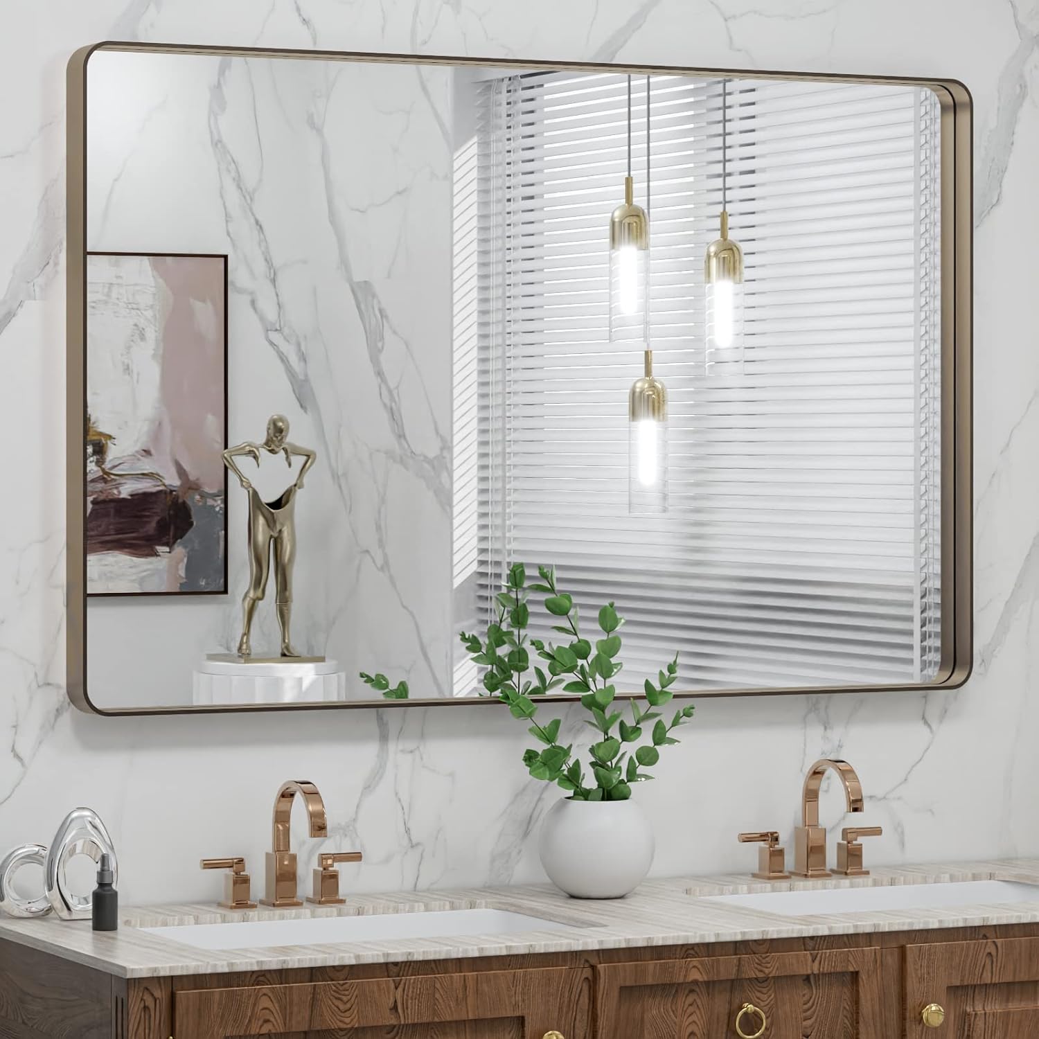 LOAAO Black Metal Framed Bathroom Mirror for Wall, 22X30 Inch Rounded Rectangle Mirror, Matte Black Bathroom Vanity Mirror Farmhouse, Anti-Rust, Hangs Horizontally or Vertically