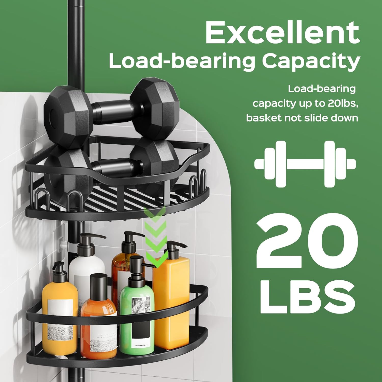 HAMITOR Shower Caddy Tension Pole: Rustproof Quick Install Corner Bathroom Organizer Shelf on Floor for Renters - 4-Tier Large Capacity Storage Rack with Soap Holder for Apartment -47-121 Inch/Black