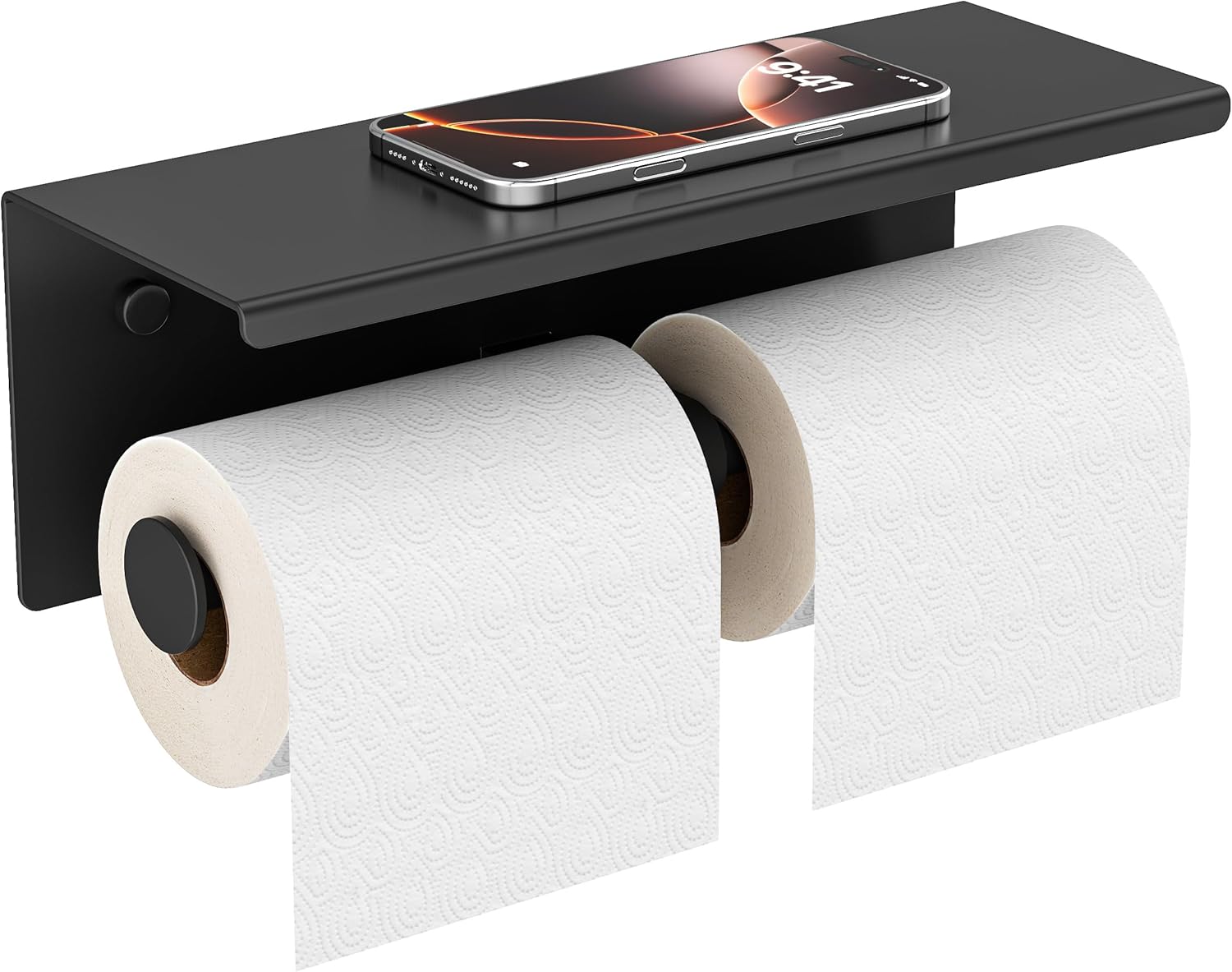 FORIOUS Double Toilet Paper Holder with Shelf, Wall Mount Tissue Roll Holder for Bathroom, 304 Stainless Steel Commercial Toilet Tissue Dispensers with Phone Shelf (1, Stainless Steel)