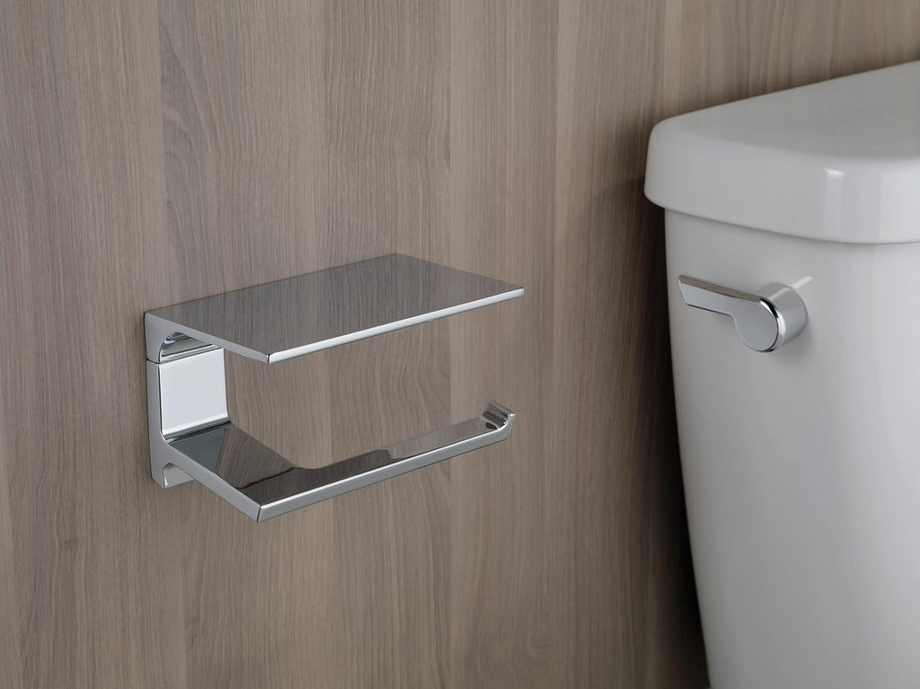DELTA Pivotal Toilet Paper Holder With Shelf, Polished Chrome, Bathroom Accessories, 79956 6.93 x 3.94 x 3.5 Inches
