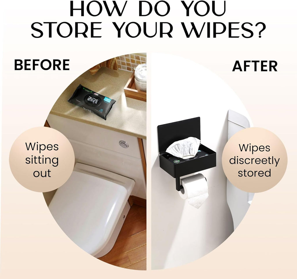 Day Moon™ Matte Black Toilet Paper Holder with Shelf, Wipe Holder for Bathroom Flushable Wipes Dispenser Toilet Paper and Wipes Holder Toilet Paper Holder with Storage