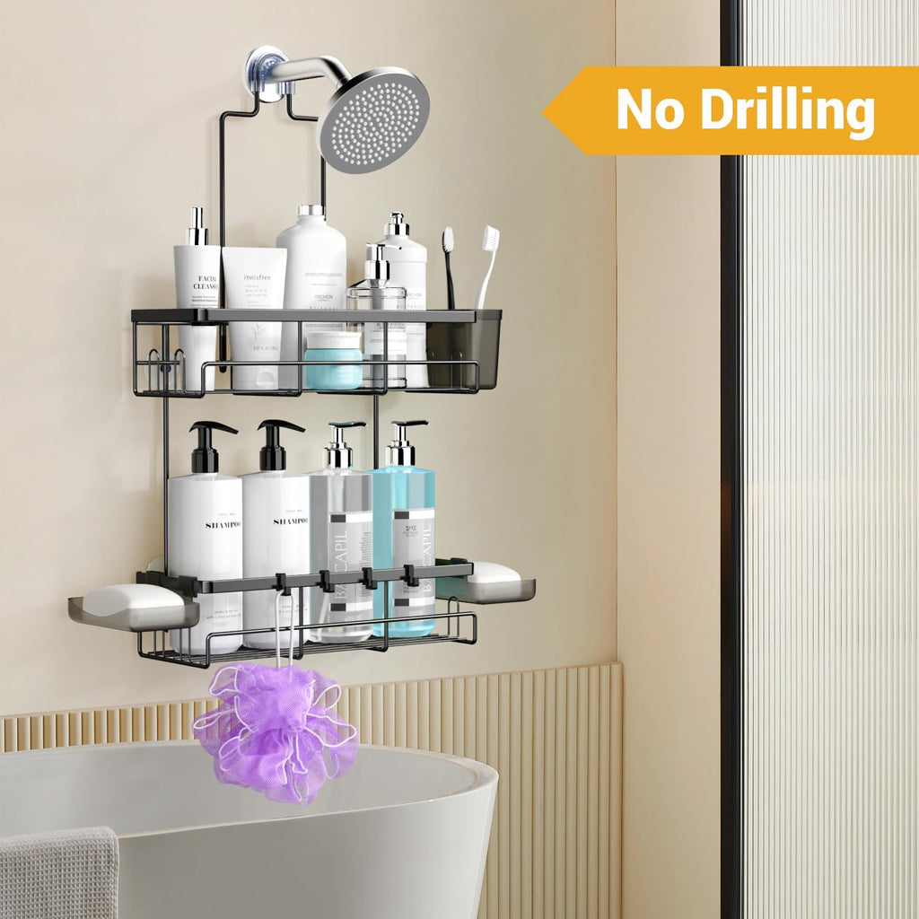 Shower Caddy Hanging Bathroom Organizer: Rustproof Shelf for Inside Shower - No Drilling Racks Over Showerhead - Bath Shelves for Shampoo Soap