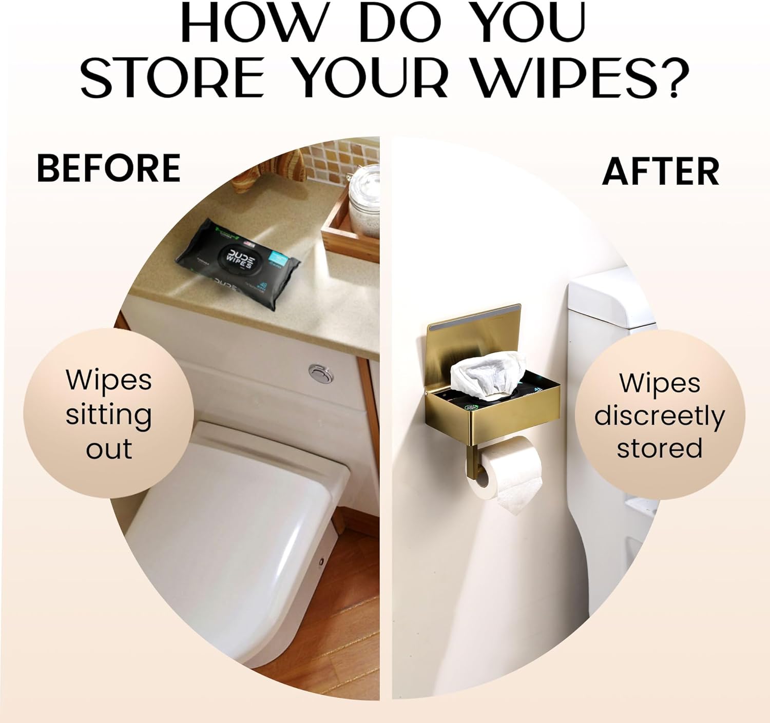 Day Moon™ Brushed Gold Toilet Paper Holder with Shelf, Wipe Holder for Bathroom Flushable Wipes Dispenser, Toilet Paper and Wipes Holder, Toilet Paper Holder with Storage