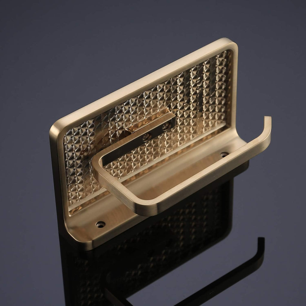 TRUSTMI Toilet Paper Holder with Phone Shelf, Bathroom Accessories Tissue Roll Dispenser Storage Wall Mounted, Brushed Gold