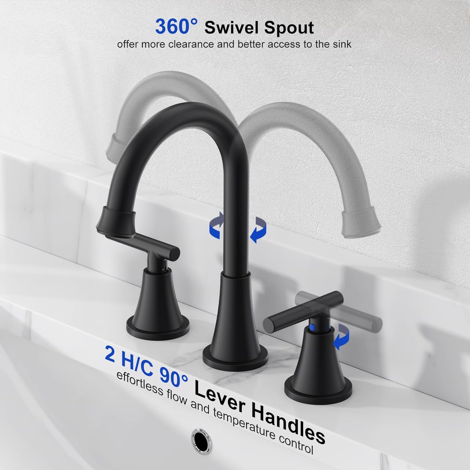 Bathroom Faucets for Sink 3 Hole, Hurran Matte Black Bathroom Sink Faucet with Pop-up Drain and Supply Lines, Stainless Steel Lead-Free Widespread Faucet for Vanity RV Farmhouse Sink