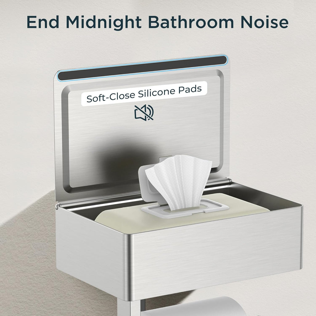 FORIOUS Toilet Paper Holder with Shelf, SUS304 Stainless Steel Wall Mount Toilet Paper Roll Holder, Flushable Wipes Dispenser Fits for Bathroom Wipe Storage, Bathroom Organizer (1, Brushed Nickel)