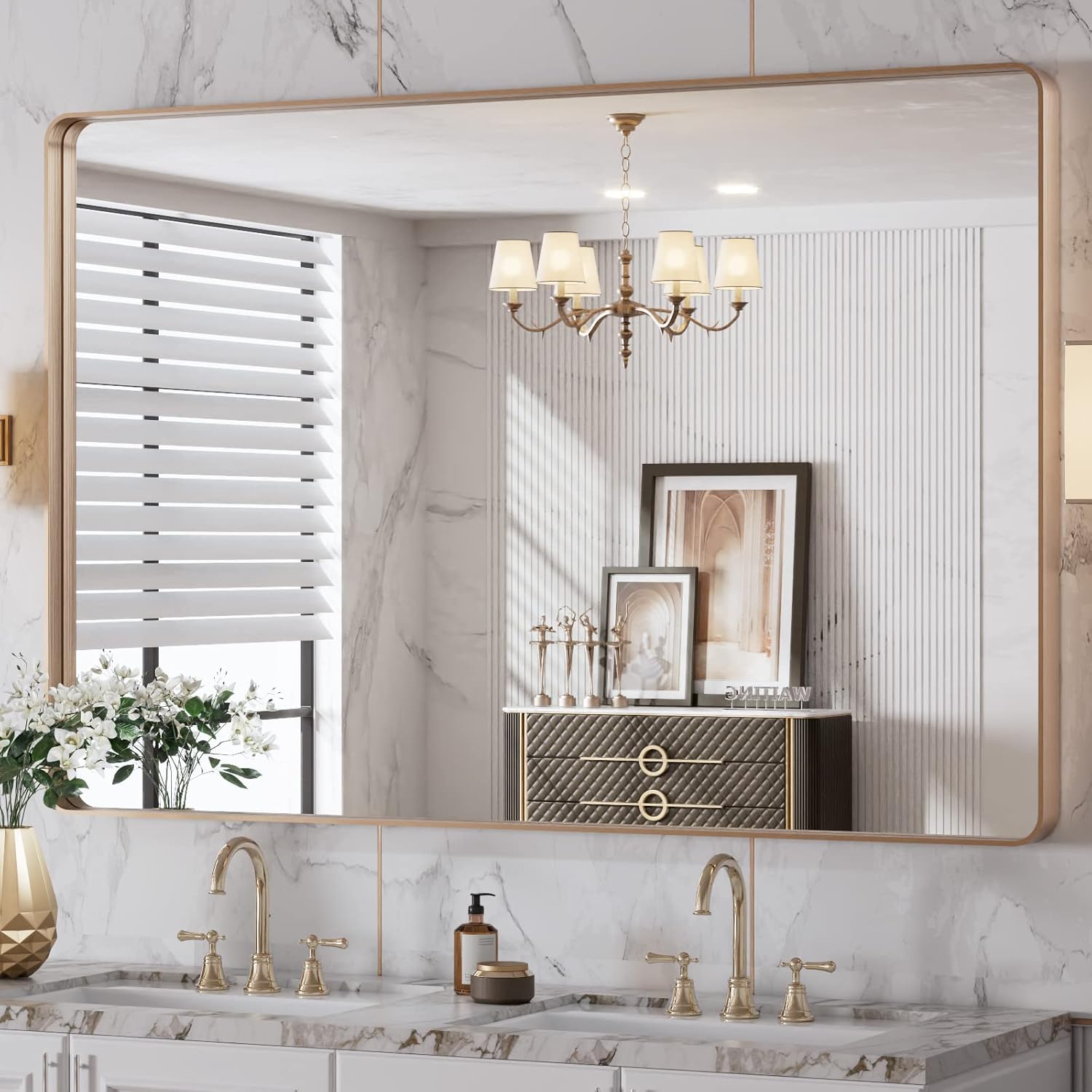 LOAAO Black Metal Framed Bathroom Mirror for Wall, 22X30 Inch Rounded Rectangle Mirror, Matte Black Bathroom Vanity Mirror Farmhouse, Anti-Rust, Hangs Horizontally or Vertically