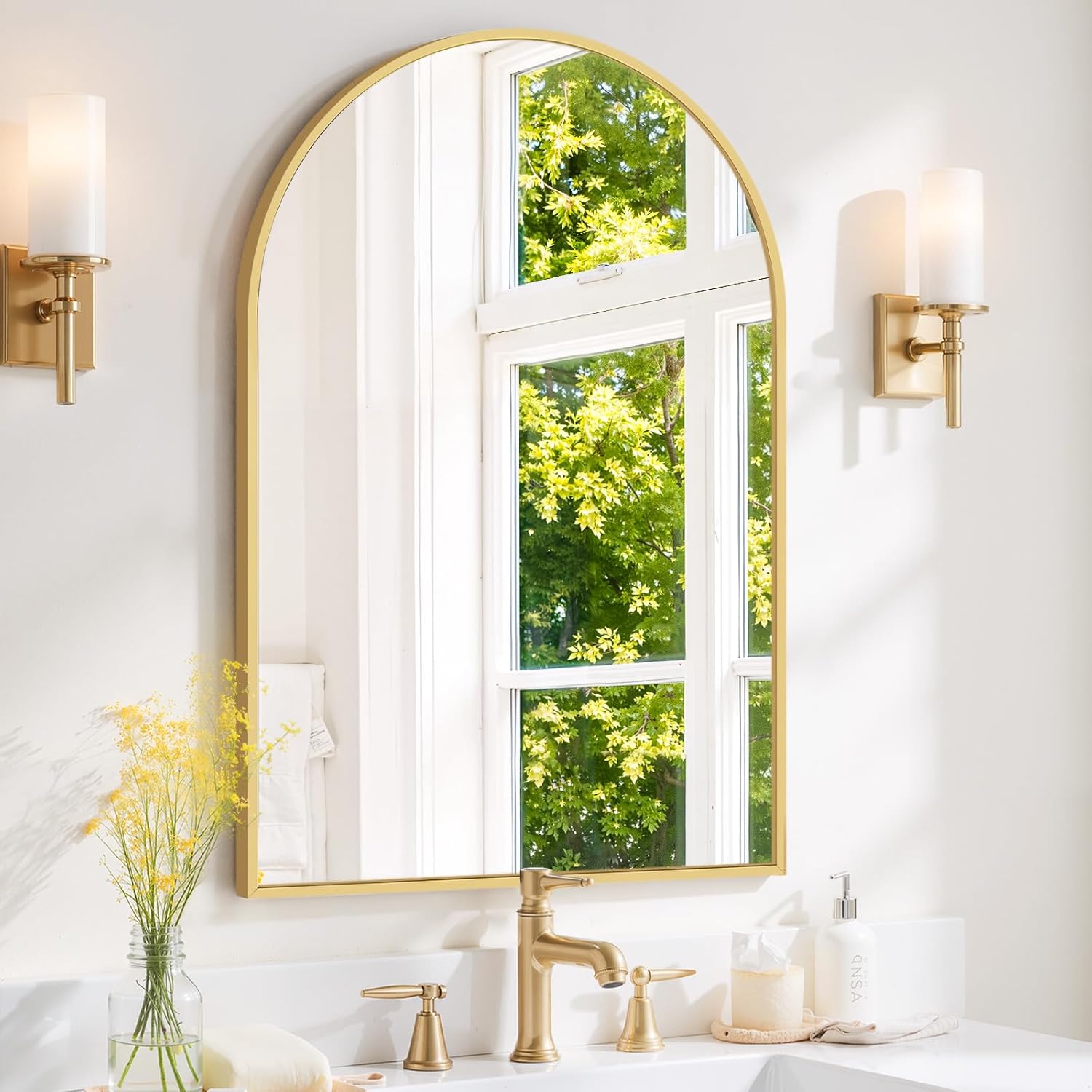 Bathroom Mirror 36x24 Inch Black Metal Frame Rectangle Vanity Mirror with Rounded Corners, Modern Wall Mounted Anti-Rust Mirror for Farmhouse, Restroom, Entryway, Horizontal or Vertical Hanging