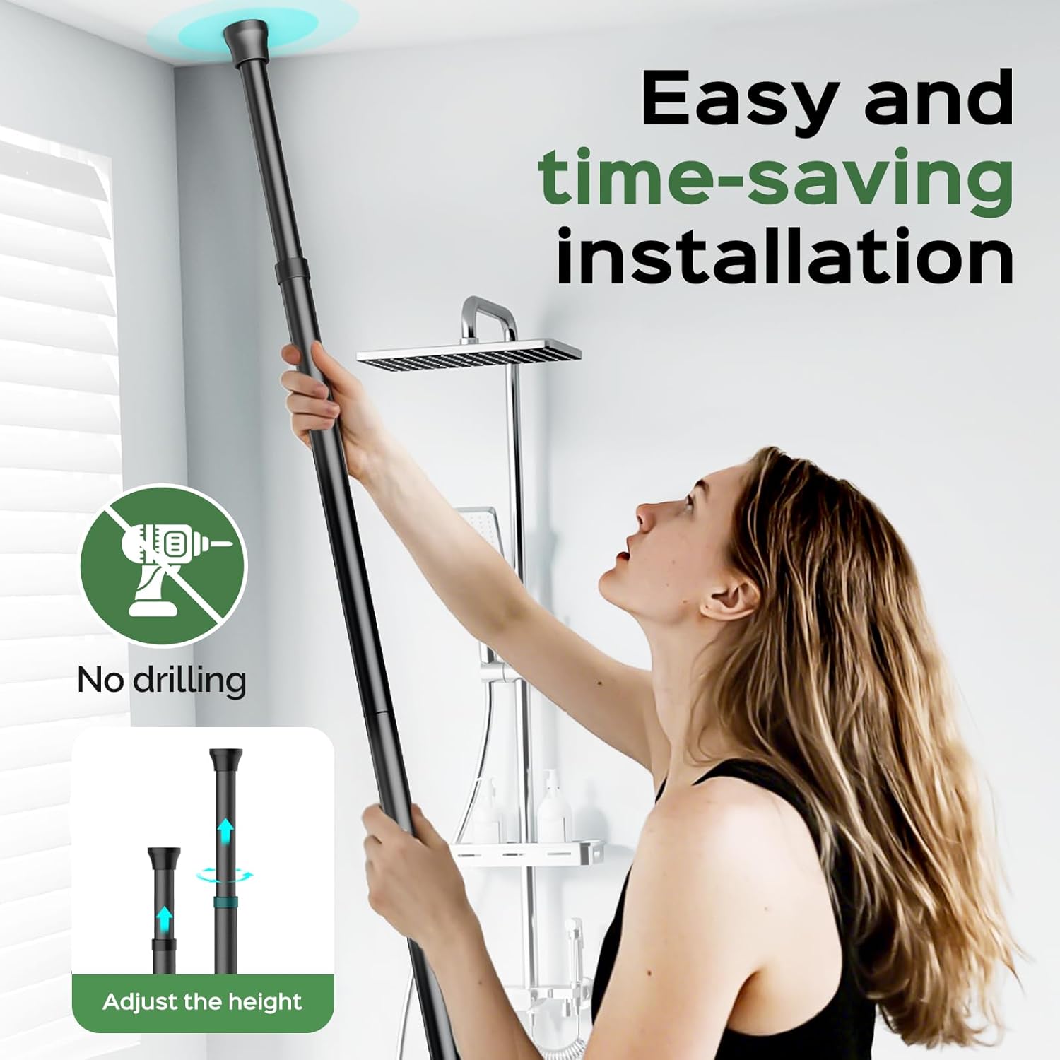 HAMITOR Shower Caddy Tension Pole: Rustproof Quick Install Corner Bathroom Organizer Shelf on Floor for Renters - 4-Tier Large Capacity Storage Rack with Soap Holder for Apartment -47-121 Inch/Black