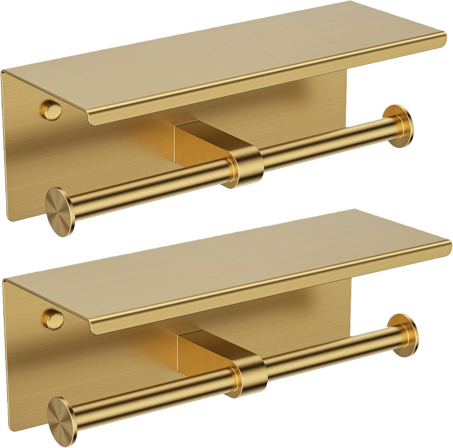 FORIOUS Double Toilet Paper Holder with Shelf, Wall Mount Tissue Roll Holder for Bathroom, 304 Stainless Steel Commercial Toilet Tissue Dispensers with Phone Shelf (1, Stainless Steel)