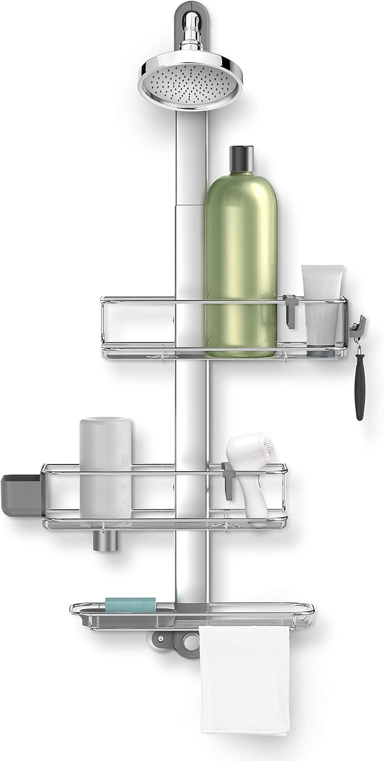 simplehuman Adjustable and Extendable Shower Caddy XL, Stainless Steel and Anodized Aluminum