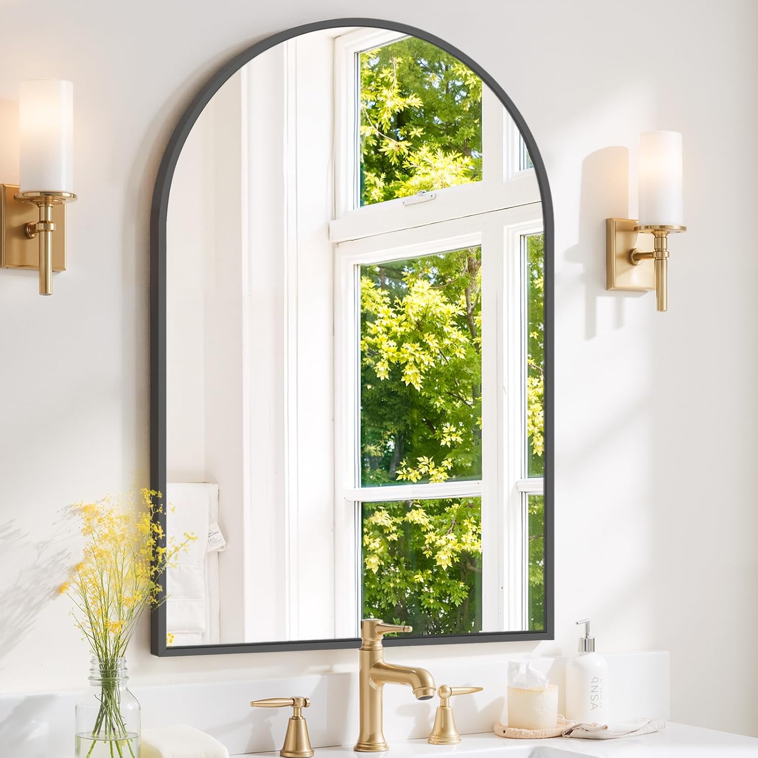 Bathroom Mirror 36x24 Inch Black Metal Frame Rectangle Vanity Mirror with Rounded Corners, Modern Wall Mounted Anti-Rust Mirror for Farmhouse, Restroom, Entryway, Horizontal or Vertical Hanging