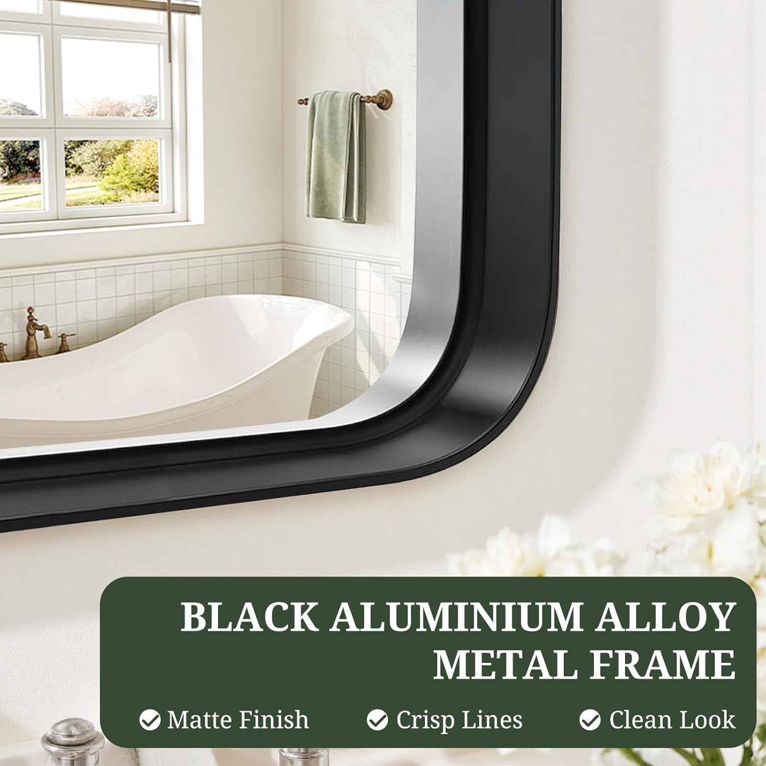 Bathroom Mirror 36x24 Inch Black Metal Frame Rectangle Vanity Mirror with Rounded Corners, Modern Wall Mounted Anti-Rust Mirror for Farmhouse, Restroom, Entryway, Horizontal or Vertical Hanging