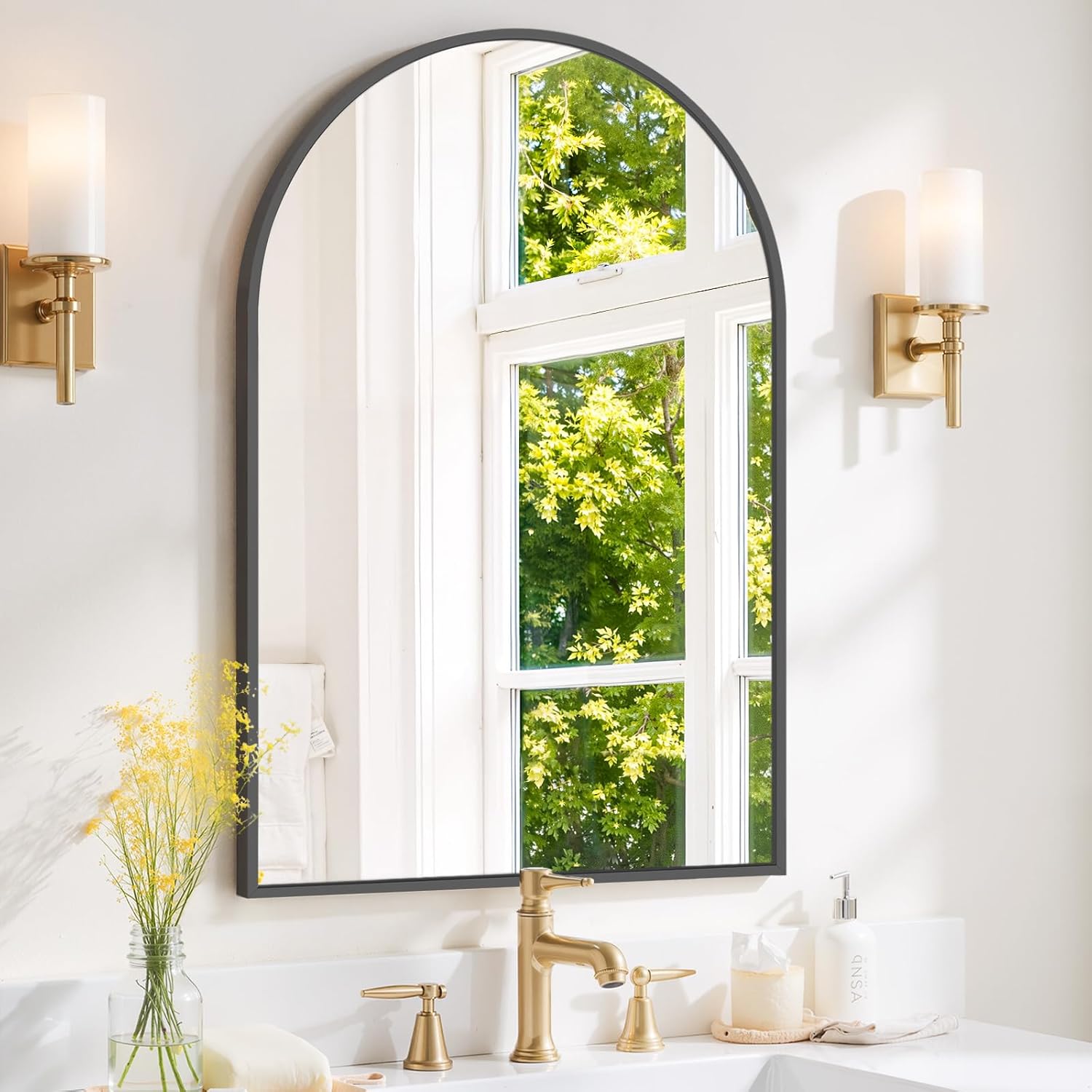 Bathroom Mirror 36x24 Inch Black Metal Frame Rectangle Vanity Mirror with Rounded Corners, Modern Wall Mounted Anti-Rust Mirror for Farmhouse, Restroom, Entryway, Horizontal or Vertical Hanging