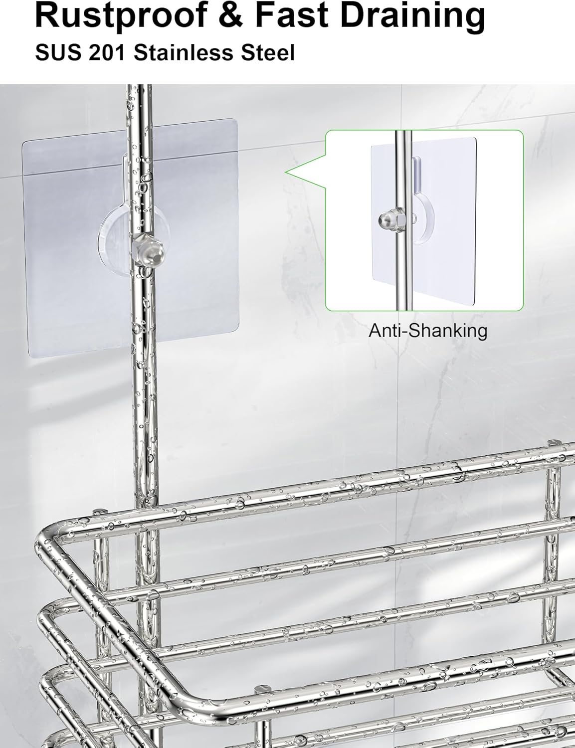 SMARTAKE Hanging Shower Head Caddy, Rustproof Bathroom Shower Shelf Organizer, SUS201 Stainless Steel Over The Storage Rack, for Toilet, Bathroom, Silver