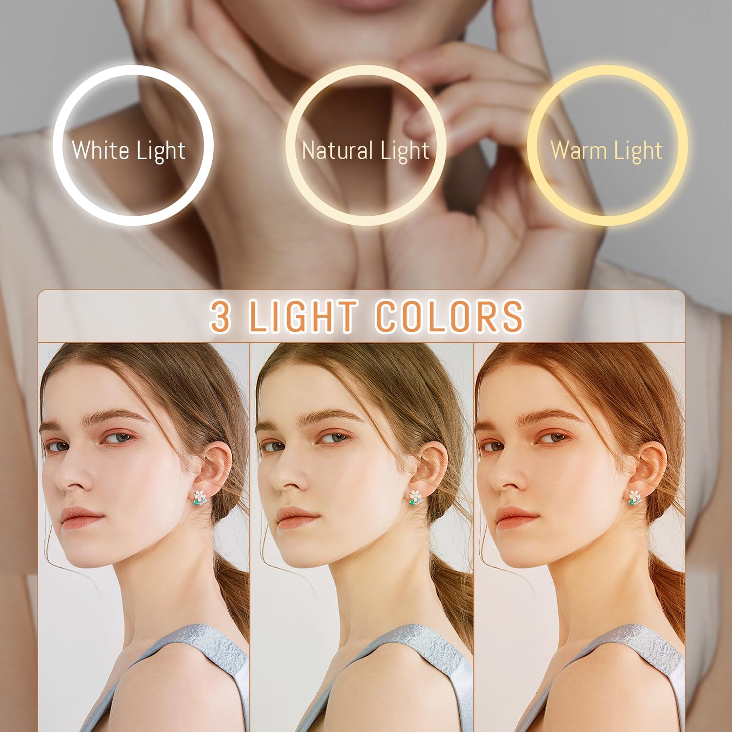 Auxmir 1X/30X Wall Mounted Lighted Makeup Mirror, 8" Rechargeable Double-Sided Magnifying Mirror with Light, Touch Dimmable 3 Color Light, 360° Rotation Foldable Extended Arm, Chrome