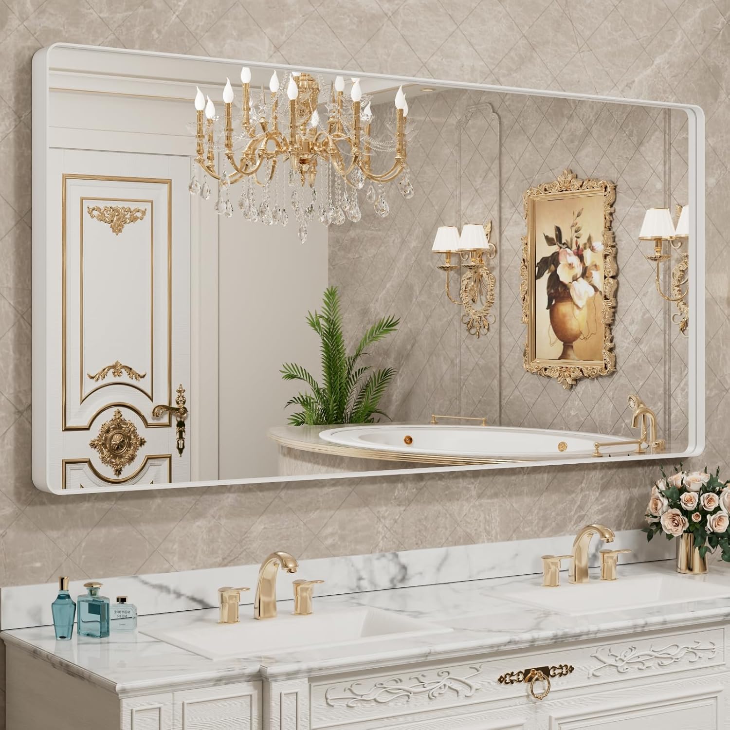 LOAAO Black Metal Framed Bathroom Mirror for Wall, 22X30 Inch Rounded Rectangle Mirror, Matte Black Bathroom Vanity Mirror Farmhouse, Anti-Rust, Hangs Horizontally or Vertically