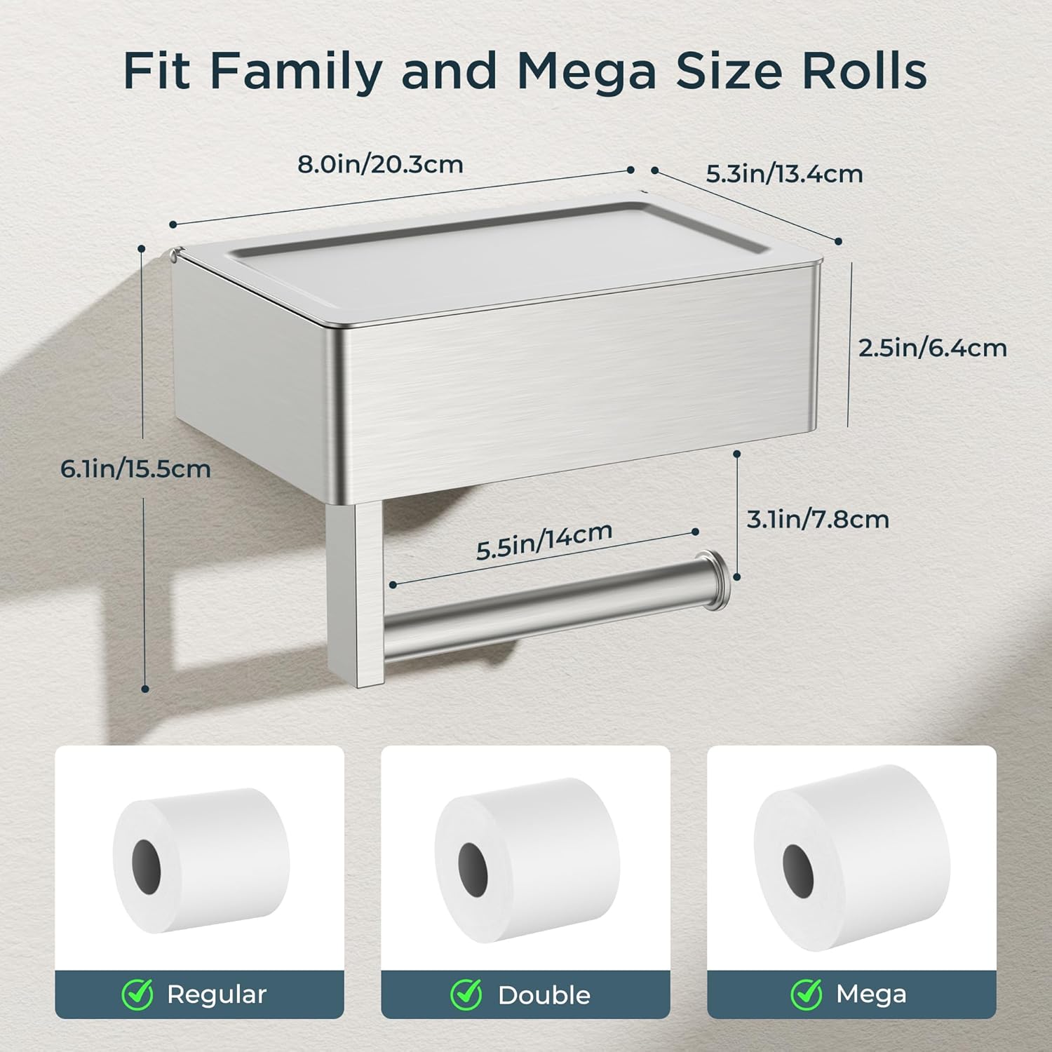 FORIOUS Toilet Paper Holder with Shelf, SUS304 Stainless Steel Wall Mount Toilet Paper Roll Holder, Flushable Wipes Dispenser Fits for Bathroom Wipe Storage, Bathroom Organizer (1, Brushed Nickel)